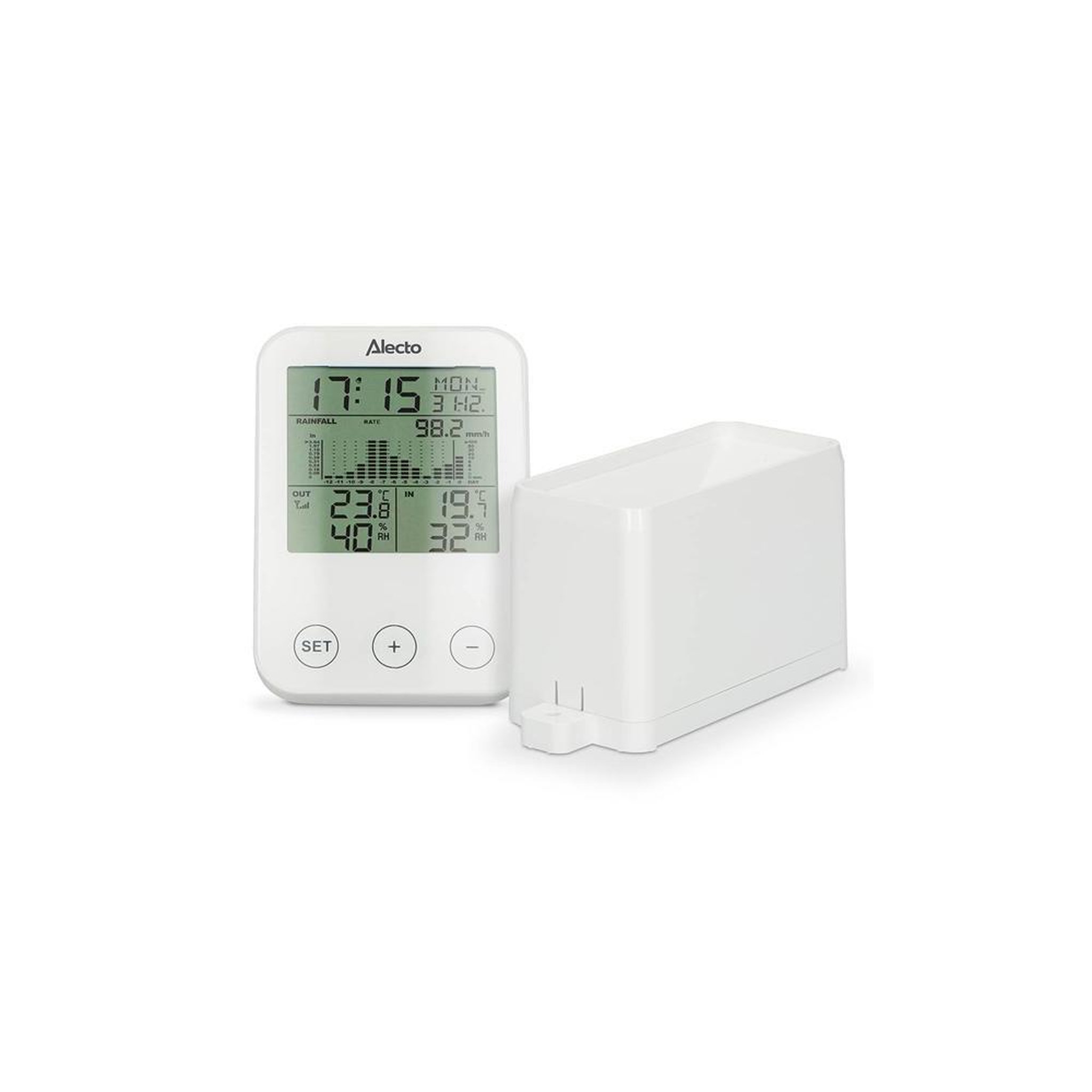 Voir la diapositive 2 : NEDIS Station météo sans fil ws-1200, capteur extérieur 30 m, jauge de pluie, écran lcd, température et humidité intérieur/extérieur, alarme et horloge dcf/rcc