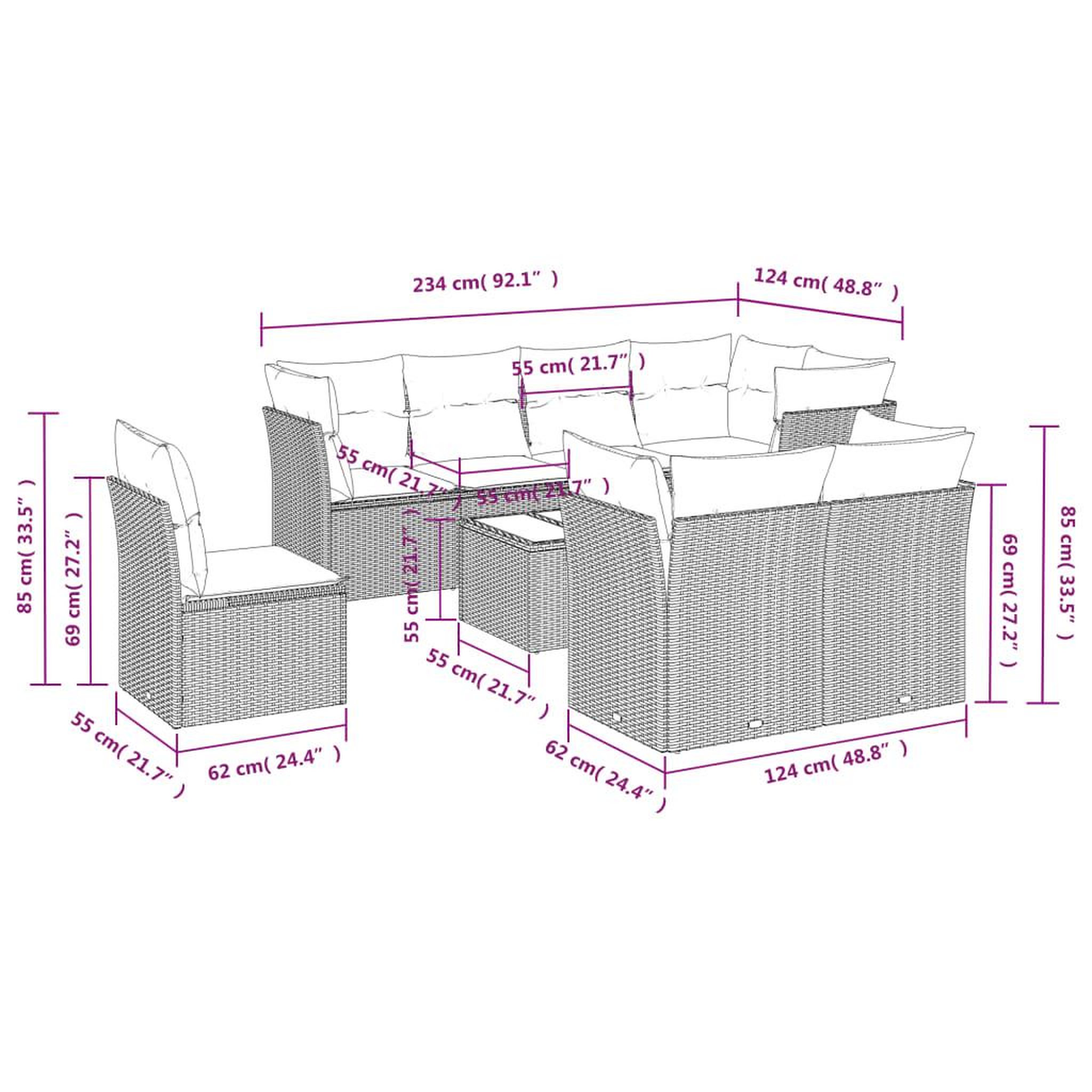 Voir la diapositive 4 : VIDAXL Salon de jardin avec coussins 9 pcs beige resine tressee