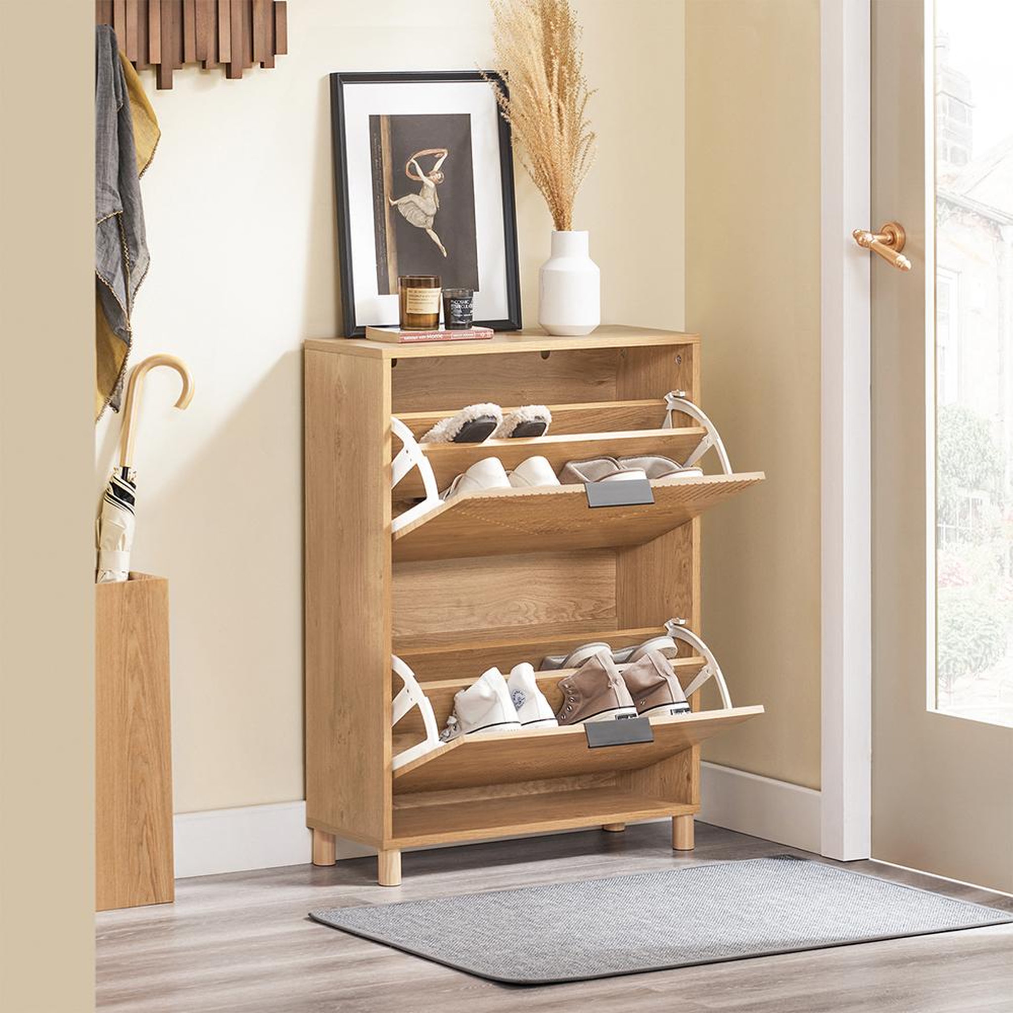 Voir la diapositive 5 : SOBUY SoBuy - Meuble À Chaussures 2 portes - Chêne Clair - 60x24x83cm - Nordique - FSR200-II-N