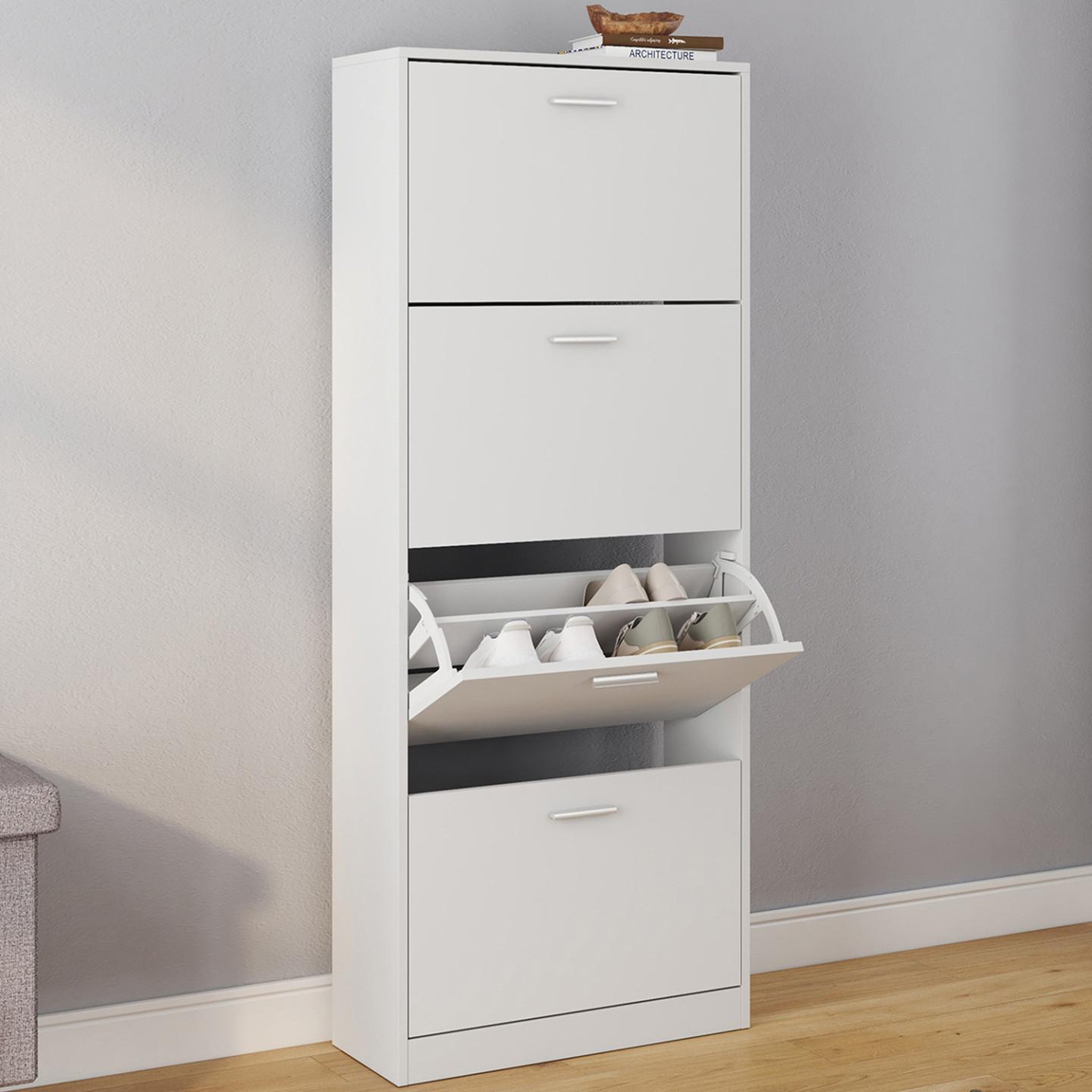 Voir la diapositive 2 : ID MARKET Meuble à chaussures 24 paires klark 4 portes blanc