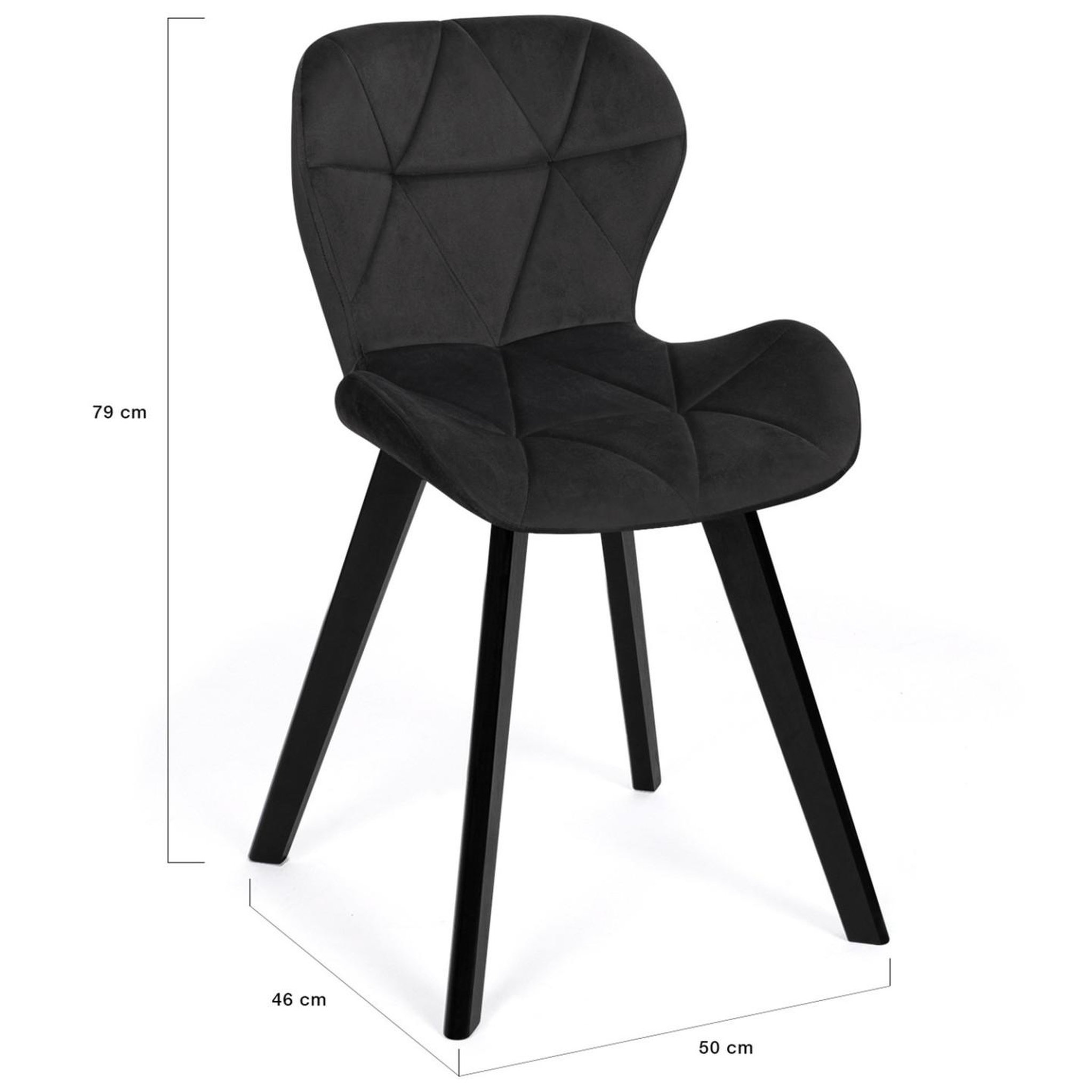 Voir la diapositive 5 : ID MARKET Lot de 4 chaises robine en velours noir pieds noirs