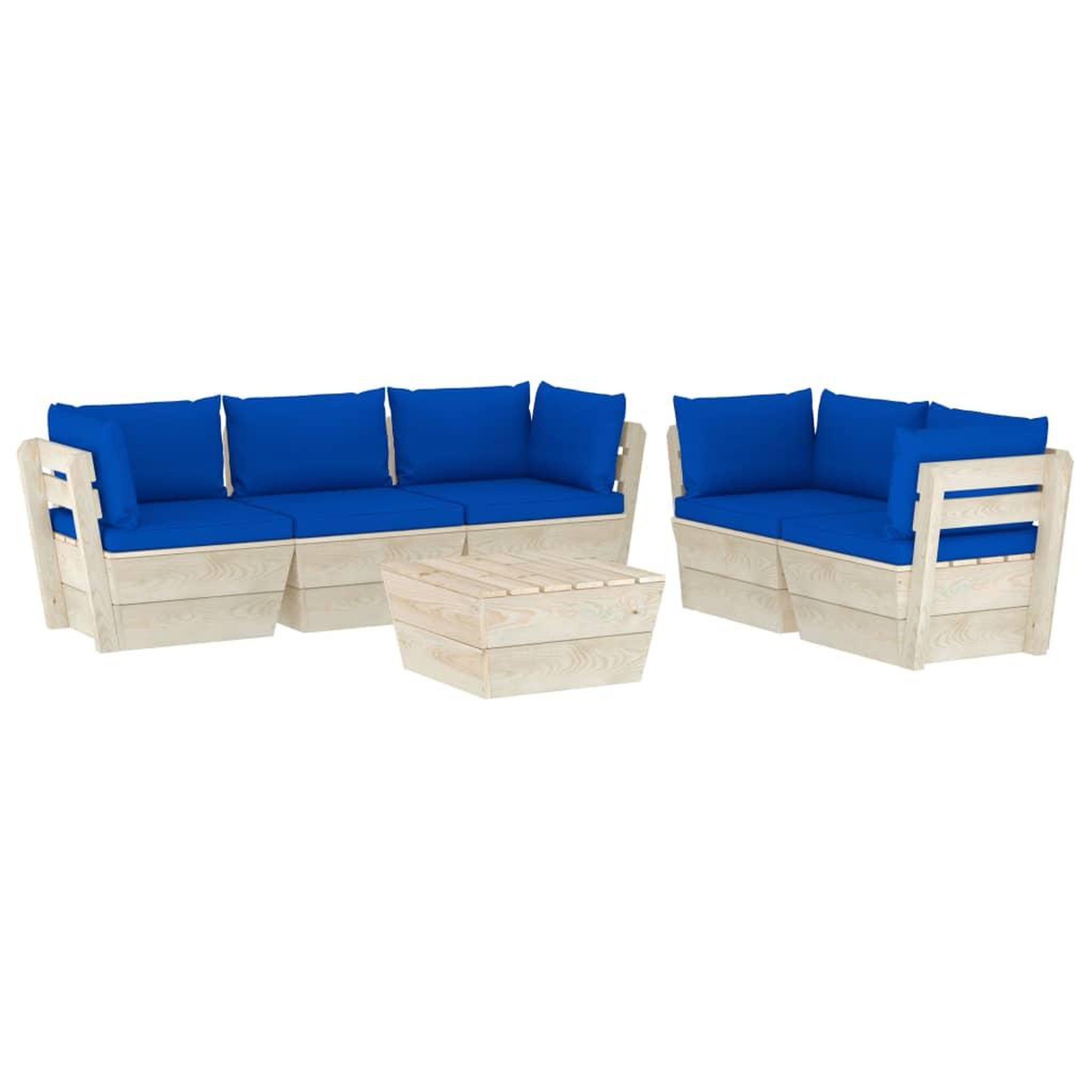 Voir la diapositive 2 : VIDAXL Salon de jardin palette 6 pcs avec coussins bois d'epicea