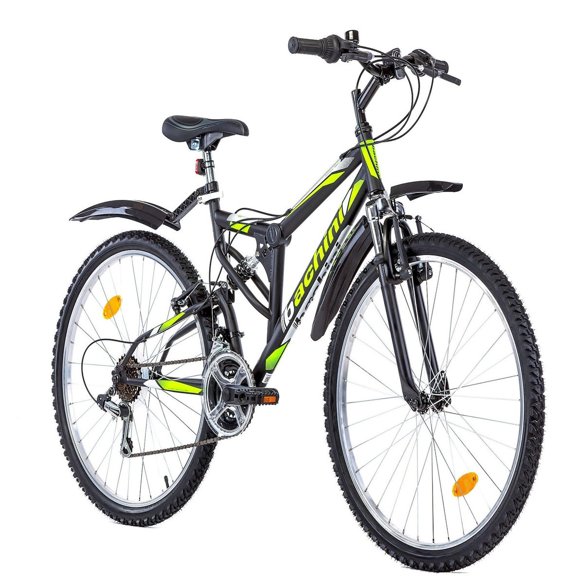 BACHINI Vélo VTT 26'' - Vélo Tout Suspendu - 18 Vitesses - Transmission Shimano - Freins V-Brake - Jantes Alu