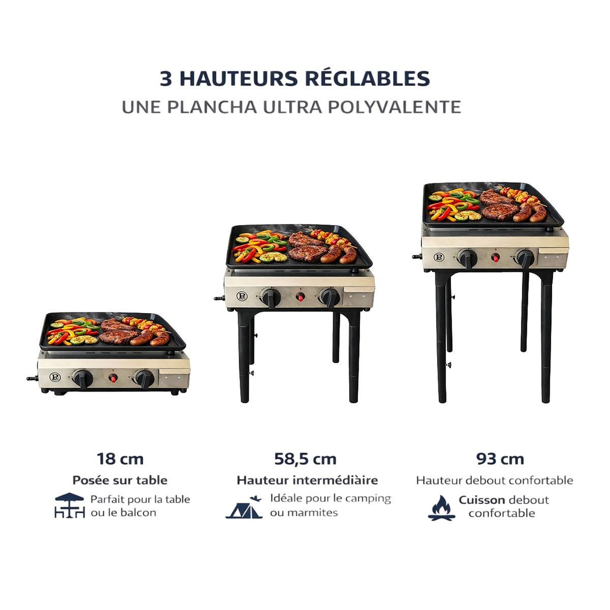 Voir la diapositive 2 : INTEC Plancha à gaz 4800w modulable 3 hauteurs 2 bruleurs allumage piezo - plaque de cuisson céramique 42x36cm intec