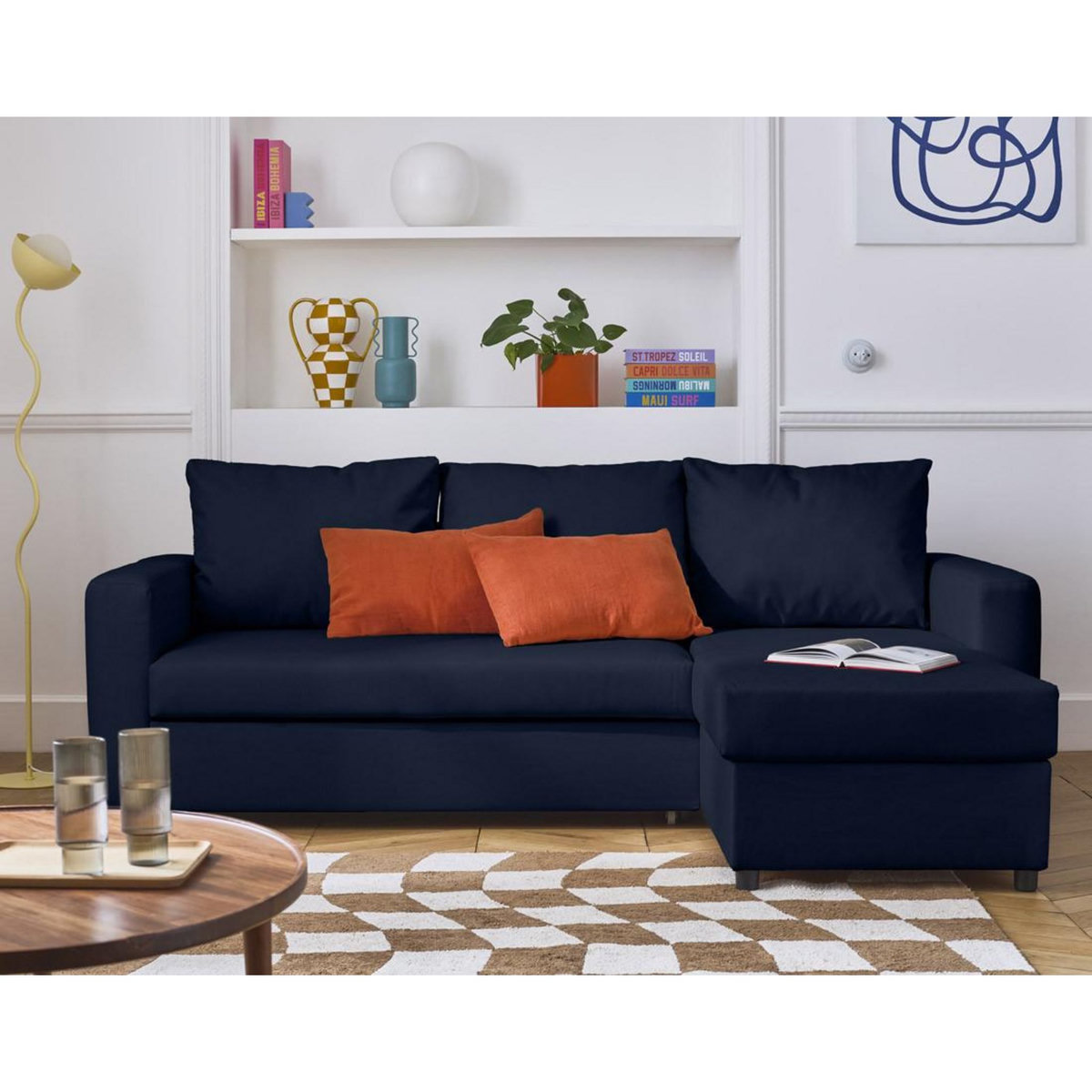 BEST MOBILIER Martha - canapé d'angle réversible 4 places - convertible avec coffre - en tissu