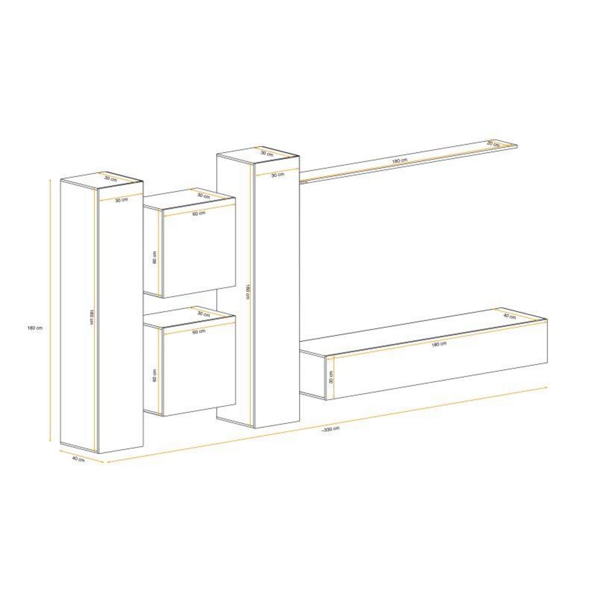 Paris Prix Meuble TV Mural Design  Switch VI  330cm Noir & Gris