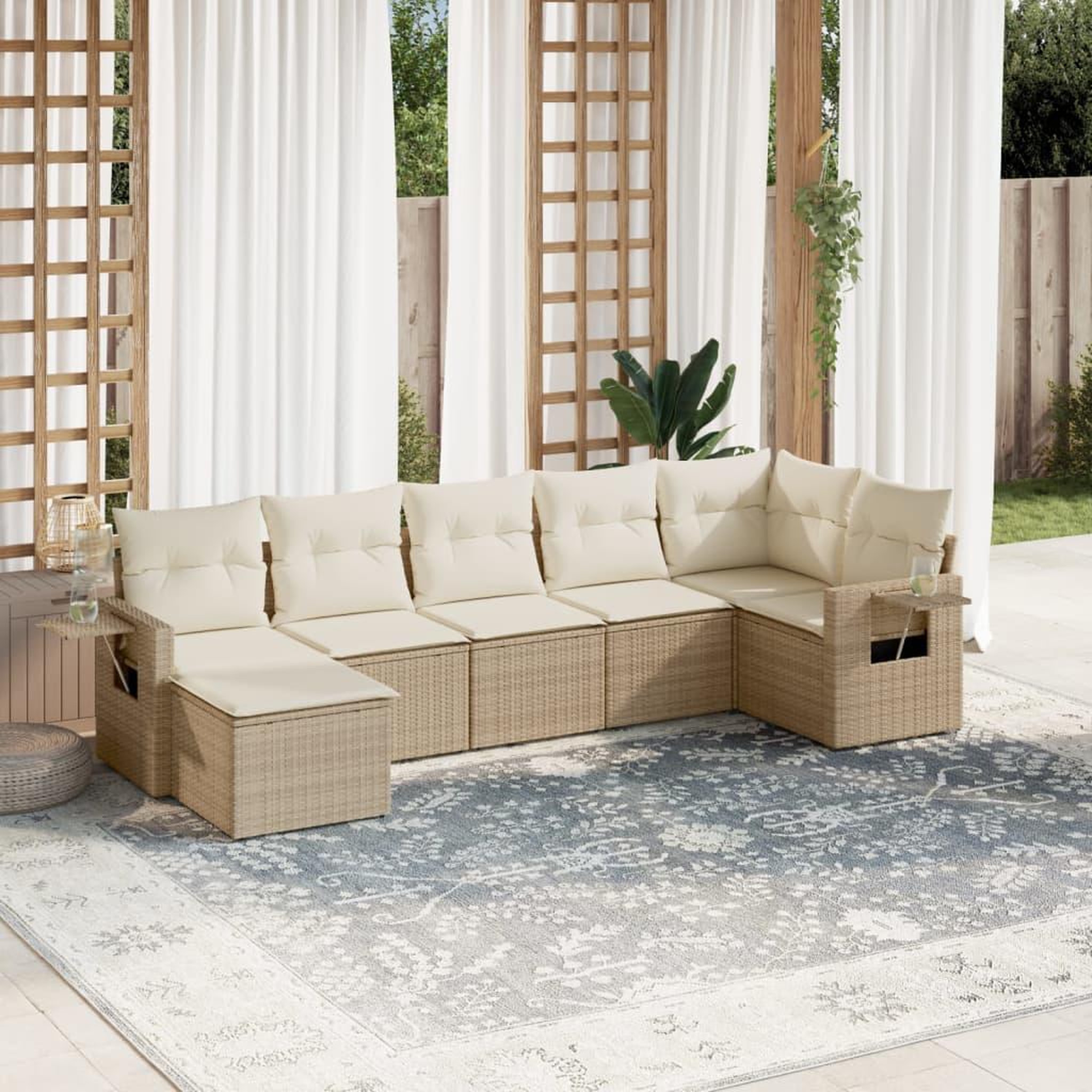 VIDAXL Salon de jardin avec coussins 7 pcs beige resine tressee