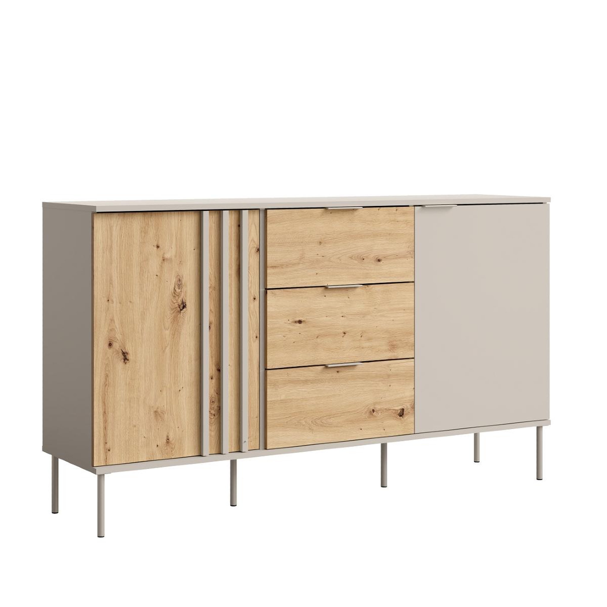 JLC KREATION Buffet bas moderne beige et bois 165cm irina