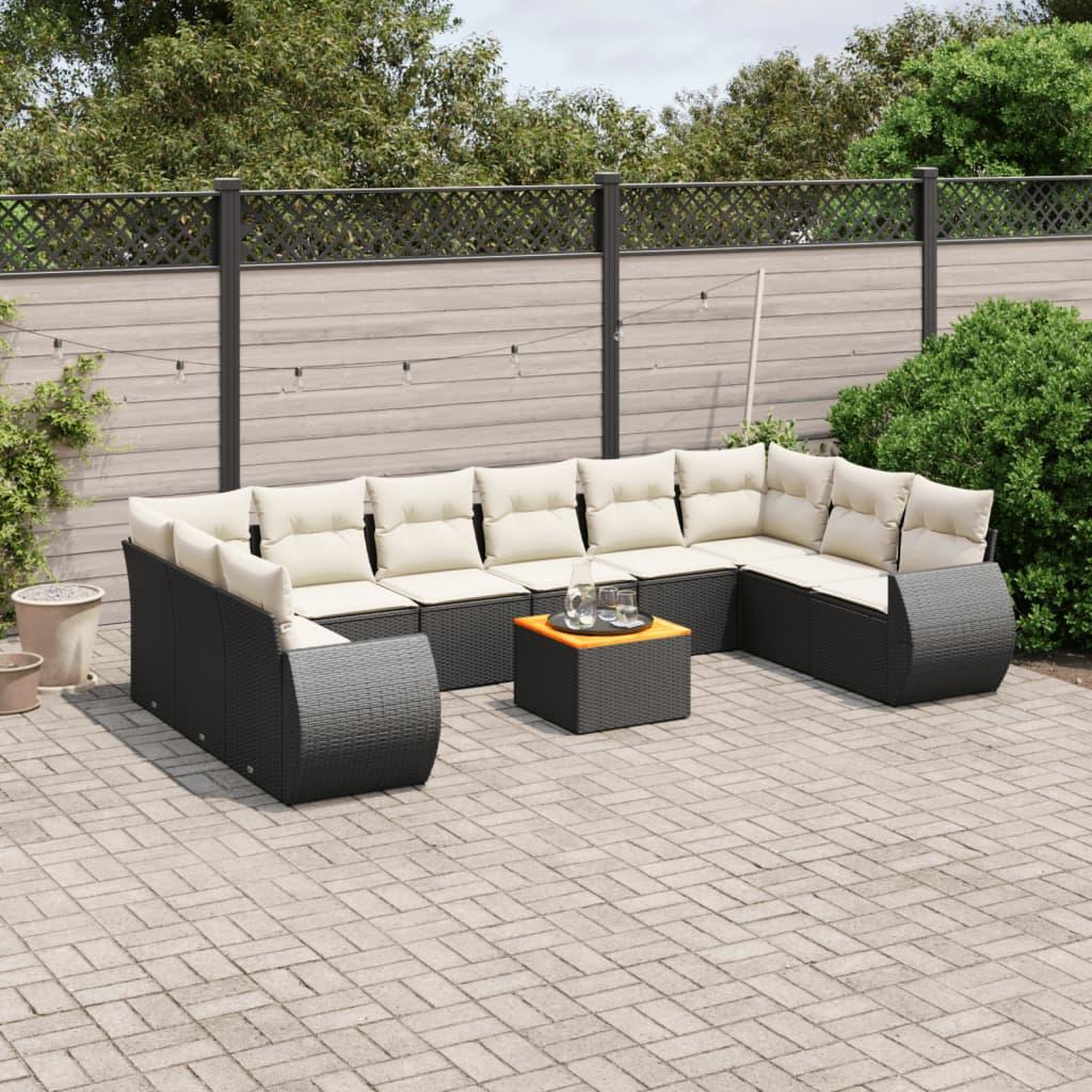 VIDAXL Salon de jardin 11 pcs avec coussins noir resine tressee