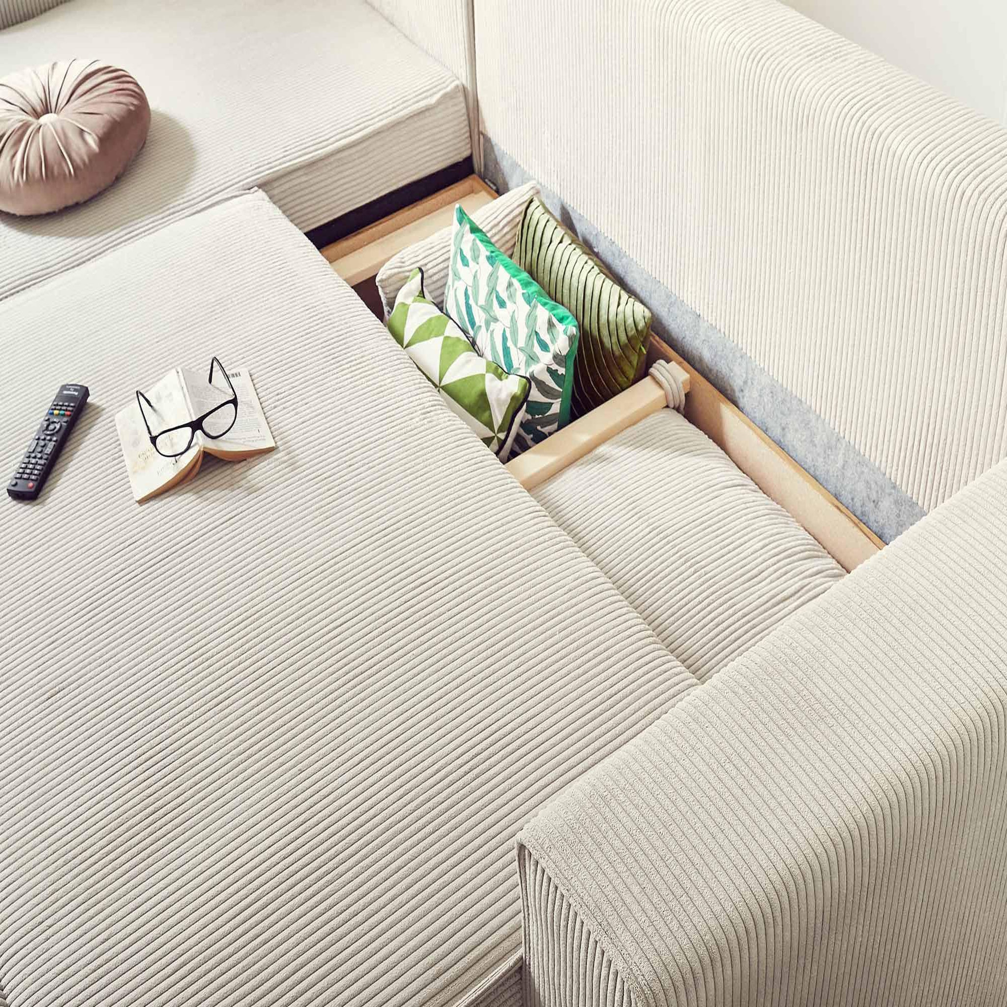 Voir la diapositive 3 : BEST MOBILIER Dellia - canapé d'angle réversible convertible - avec coffre - en velours côtelé - 4 places