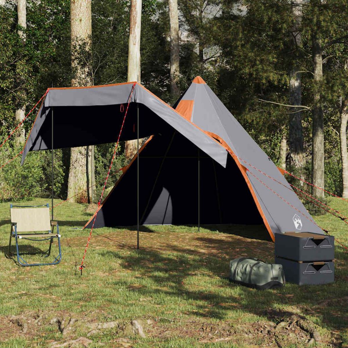 VIDAXL Tente de camping tipi 5 personnes gris impermeable