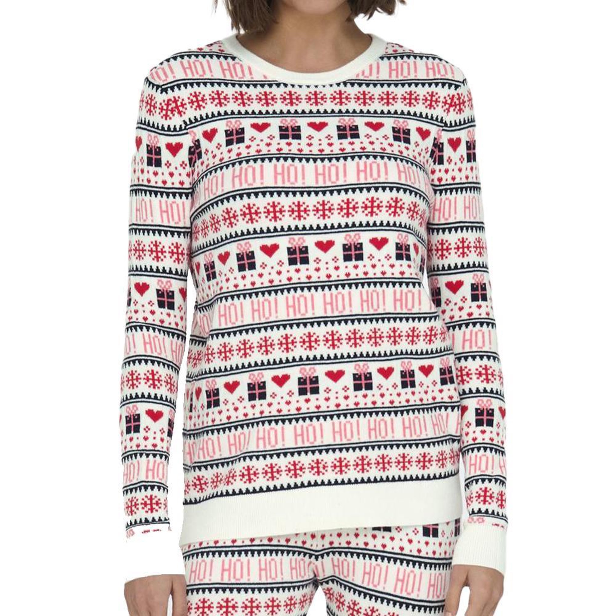 Only Pull de Noël Blanc/Rose Femme Only Xmas Present. Coloris disponibles : Beige