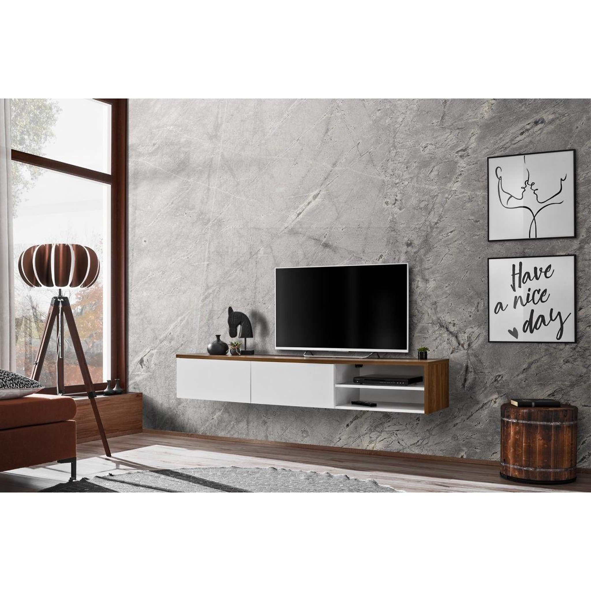 Voir la diapositive 2 : Paris Prix Meuble tv  rtv dallas  180cm blanc & chêne