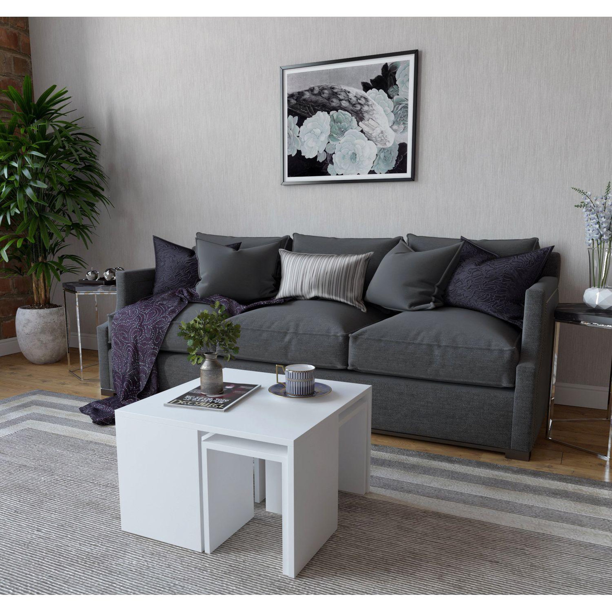 Voir la diapositive 5 : TOILINUX Ensemble table basse et 3 tables d'appoint gigognes roskilde - blanc
