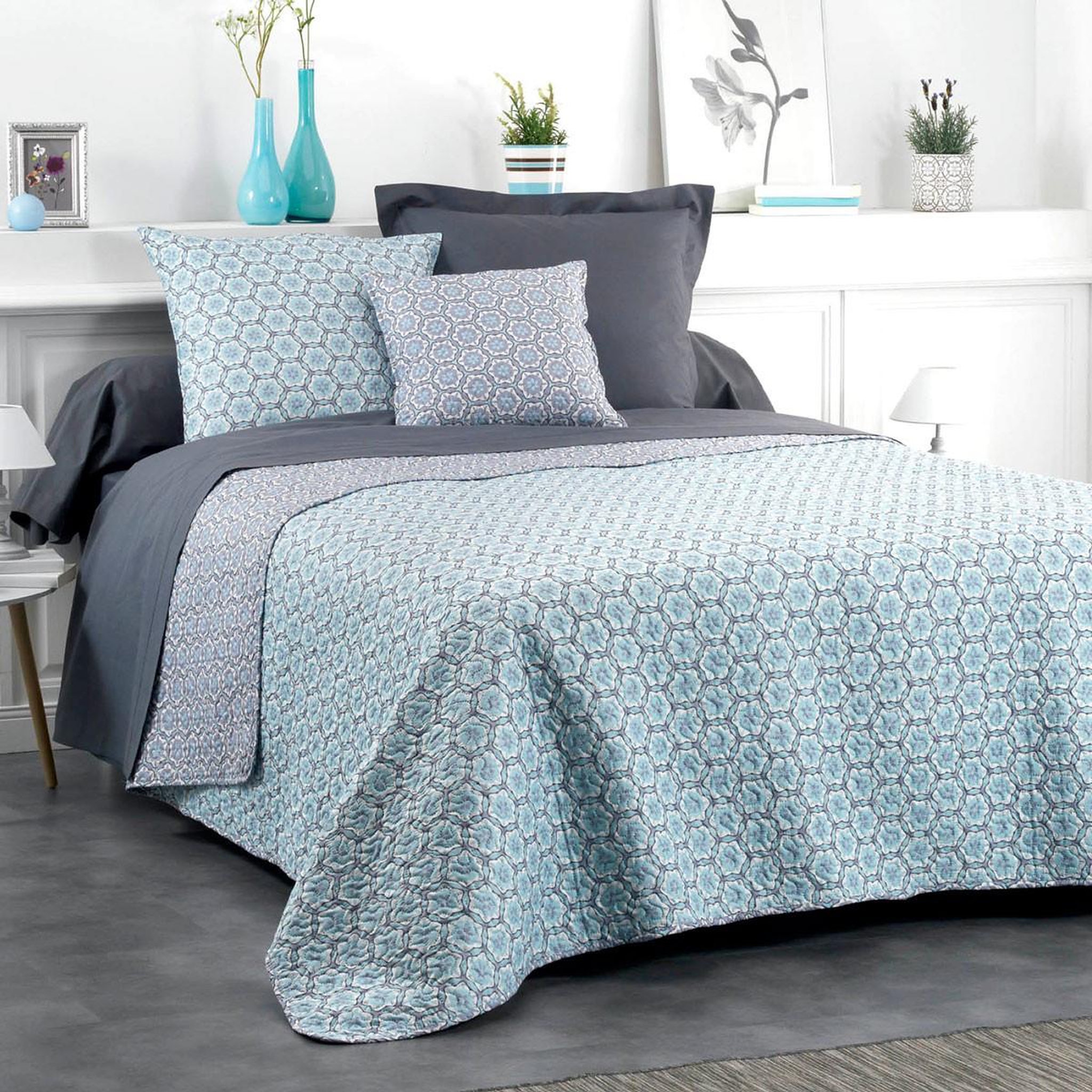Voir la diapositive 3 : Douceur d'Intérieur Housse de coussin  isaline  60x60cm bleu & gris