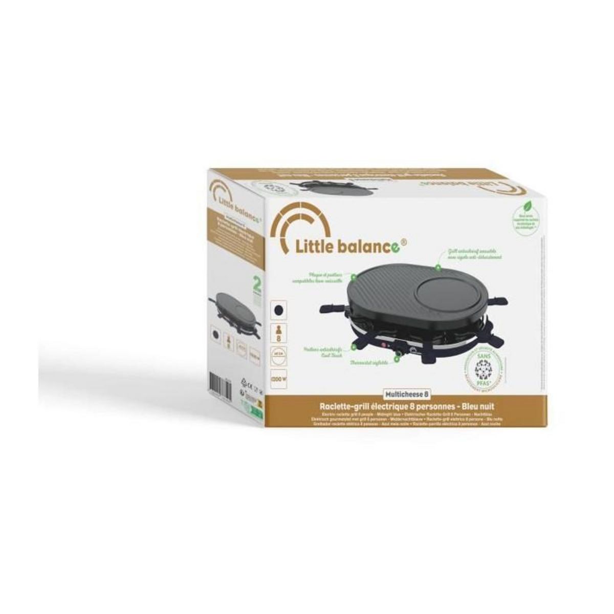 LITTLE BALANCE Appareil à raclette 8 personnes 1200w + gril + crêpière bleu nuit et noir - 8749