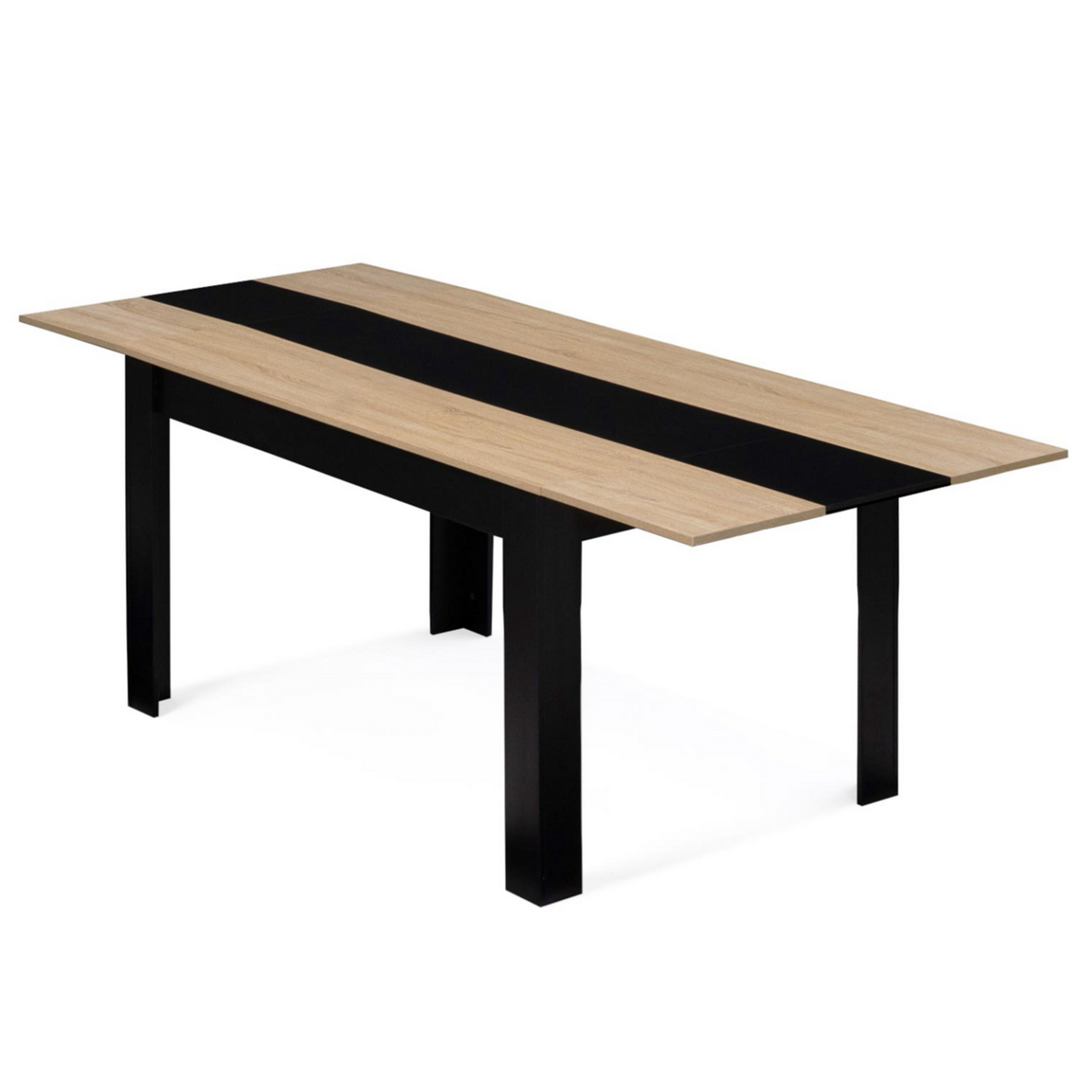 ID MARKET Table à manger extensible rectangle GEORGIA 6-10 personnes noire et imitation hêtre 140-220 x 90 cm