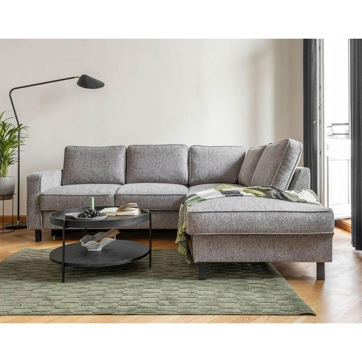 BEST MOBILIER Molly - canapé d'angle droit 5 places convertible en tissu