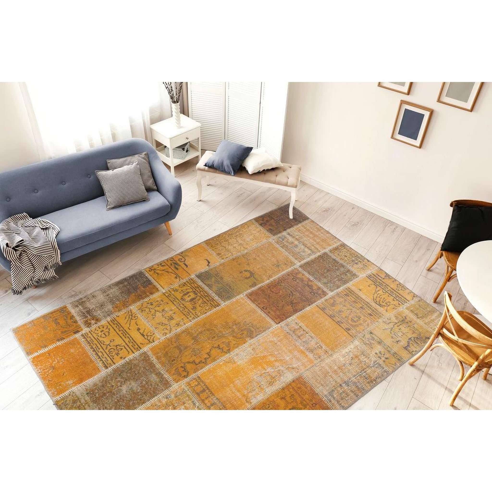 Voir la diapositive 2 : Paris Prix Tapis Tissé Imprimé Patchwork  Faye  Or