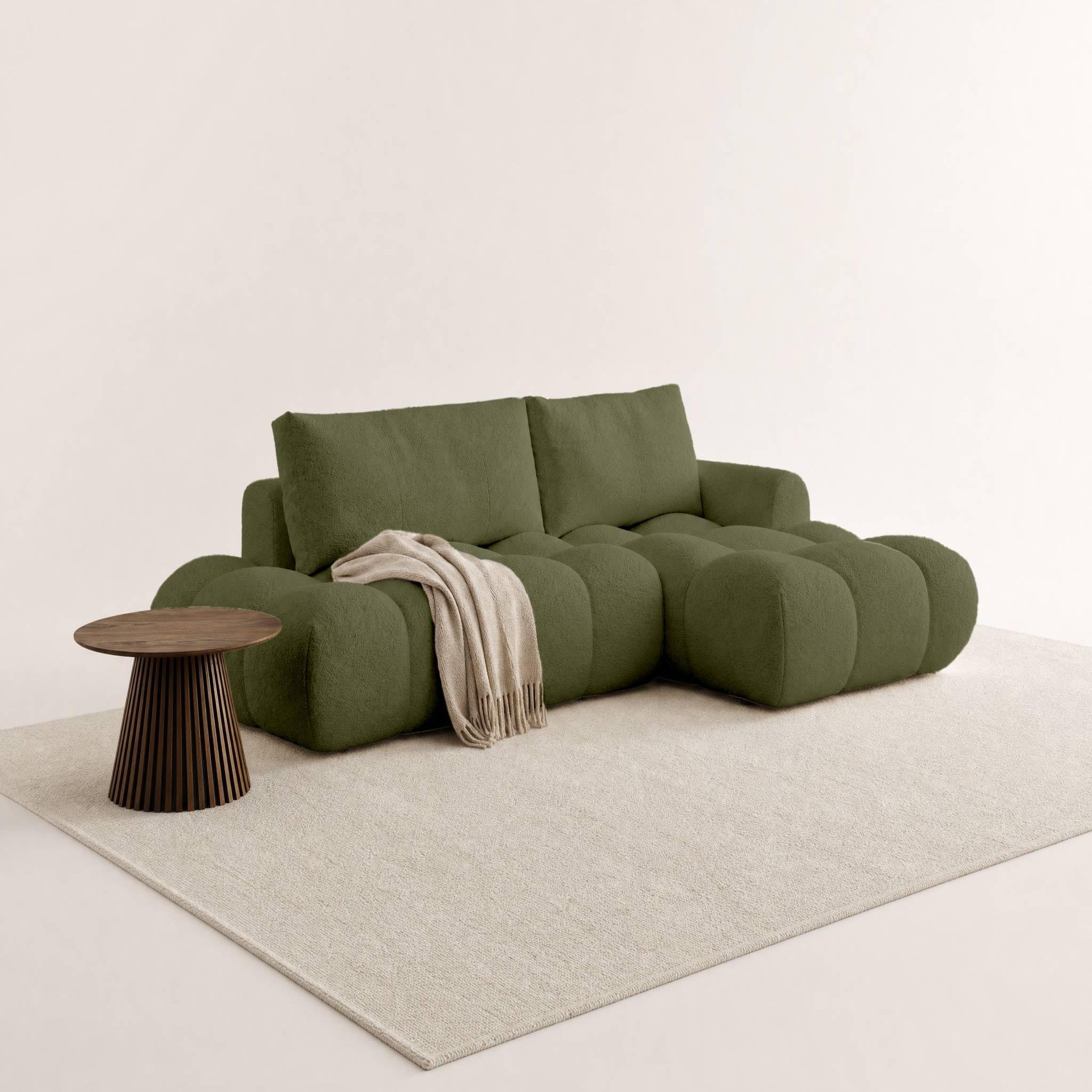 Voir la diapositive 2 : BEST MOBILIER Yulin - canapé d'angle ouvert droit 4 places convertible avec coffre en tissu bouclette