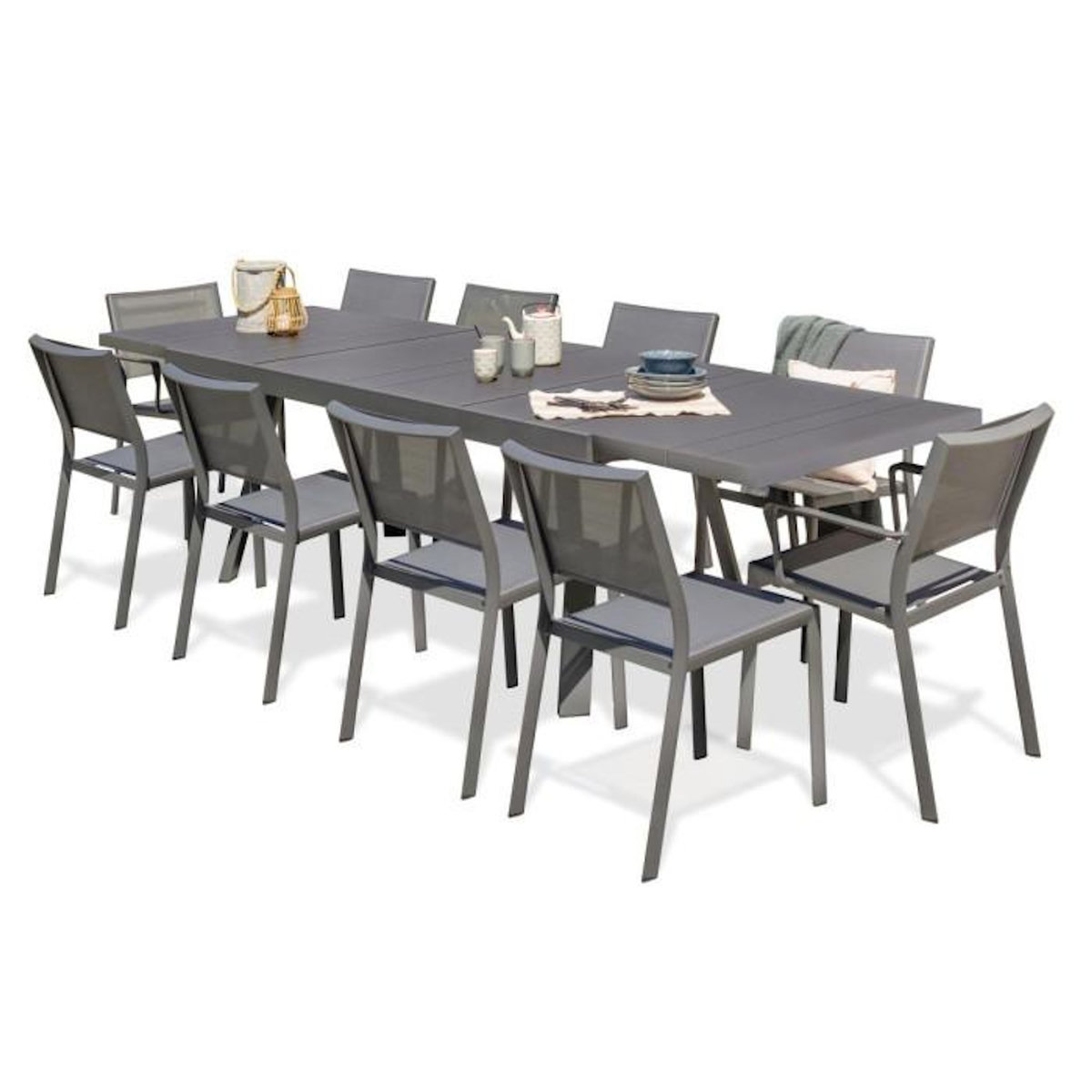 Paris Prix Ensemble Table de Jardin 8 Chaises & 2 Fauteuils  Stockholm  200-300cm Gris Anthracite