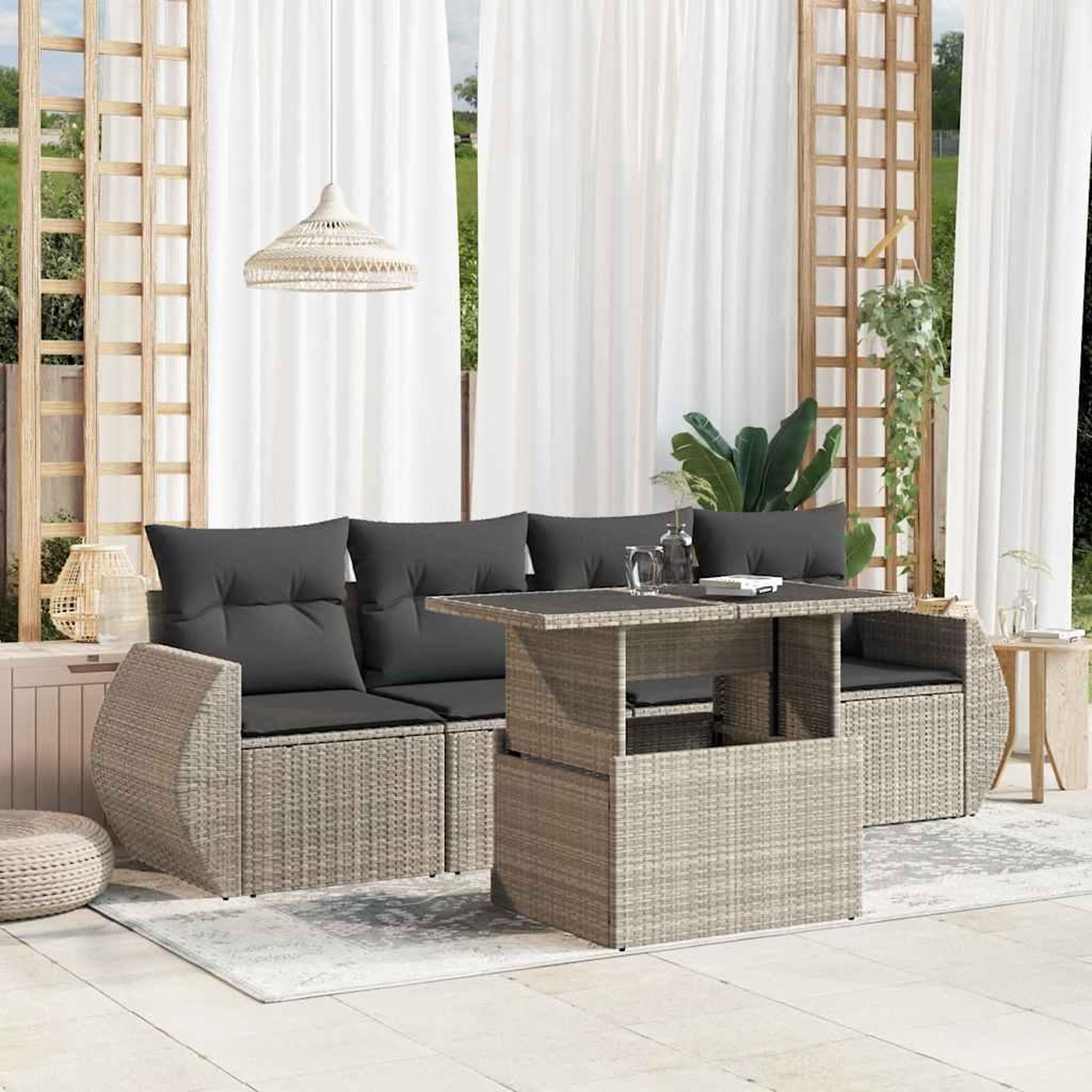 VIDAXL Salon de jardin 5 pcs avec coussins gris clair resine tressee
