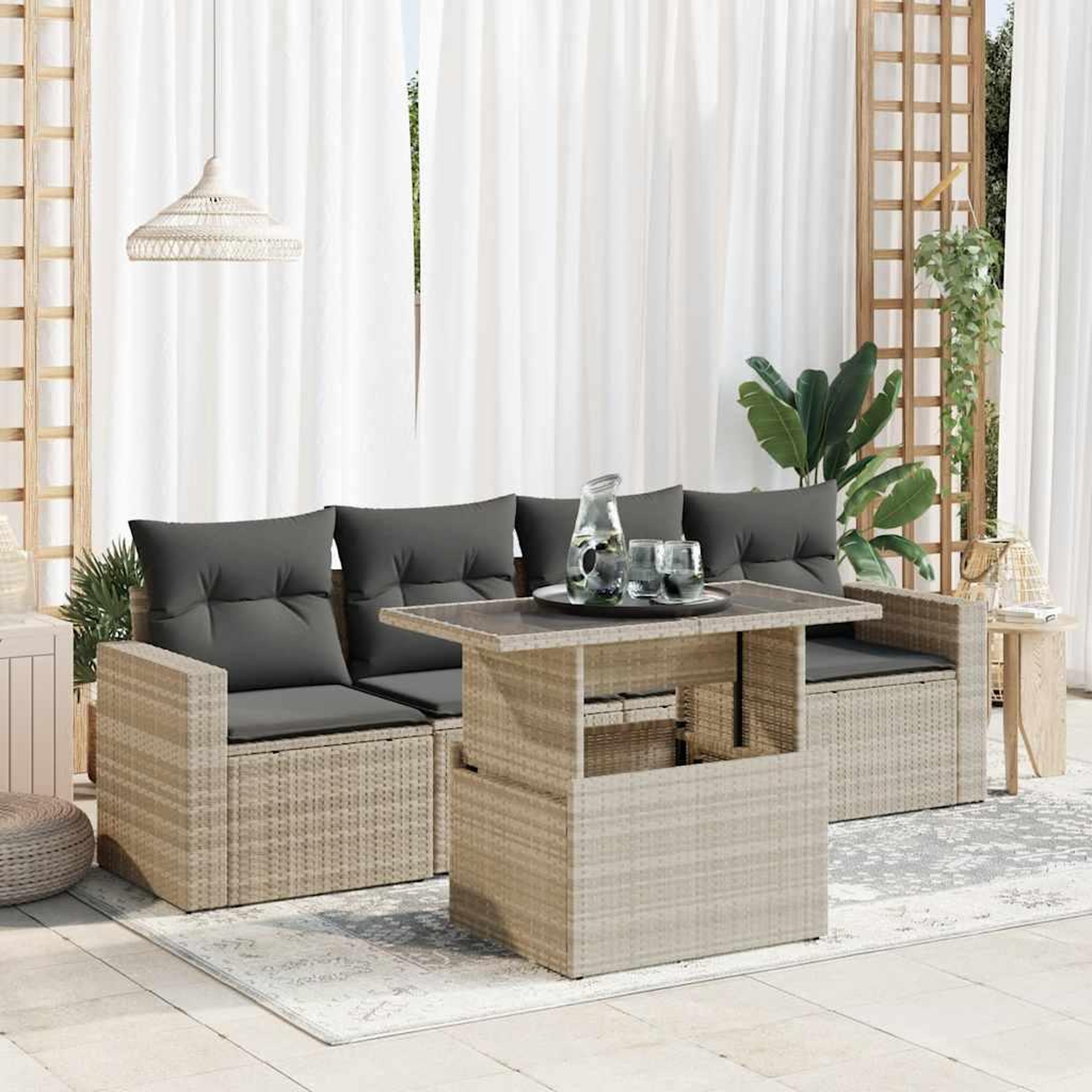 VIDAXL Salon de jardin 5 pcs avec coussins gris clair resine tressee