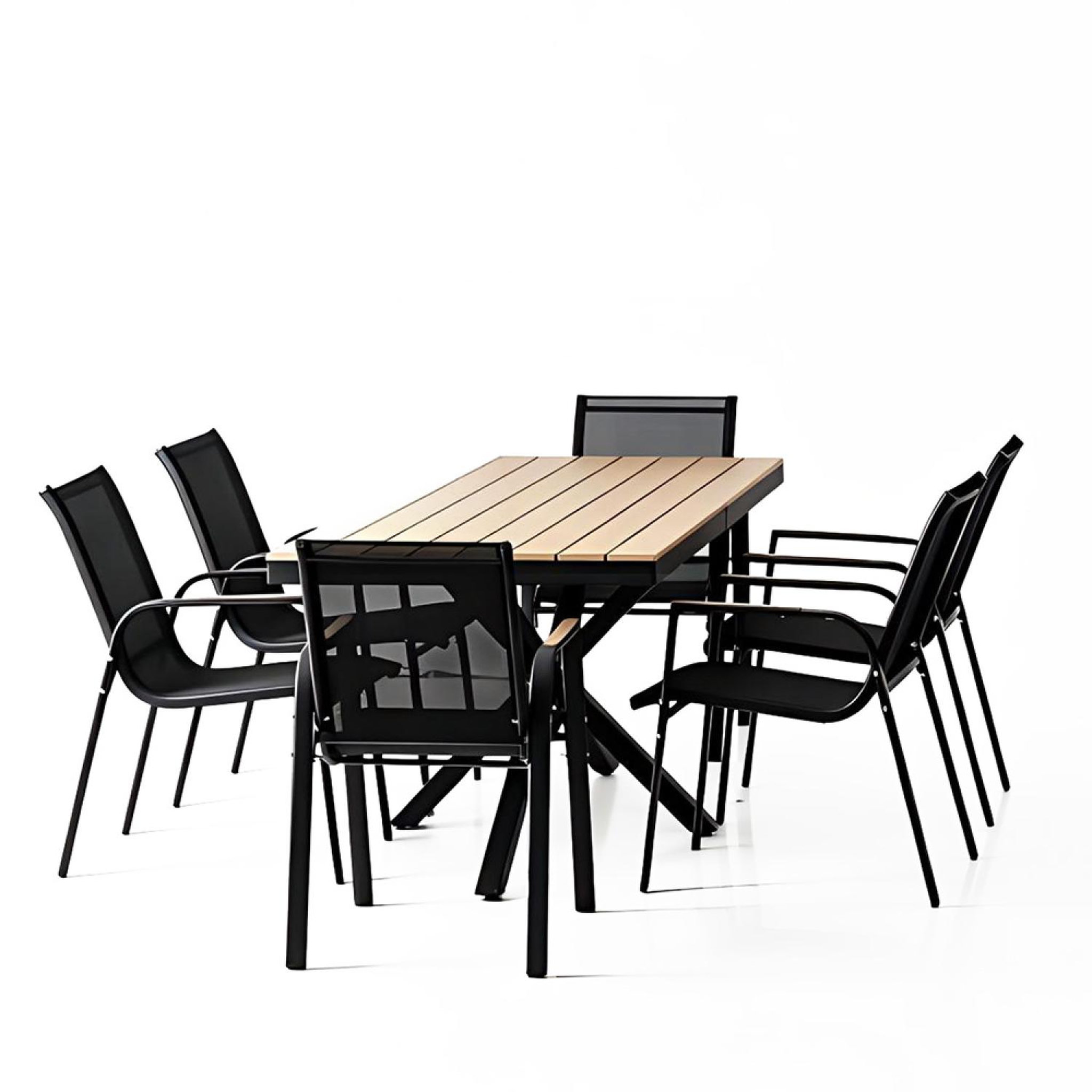 CONCEPT USINE Ensemble de jardin table 190cm effet bois + 6 fauteuils ALMADA