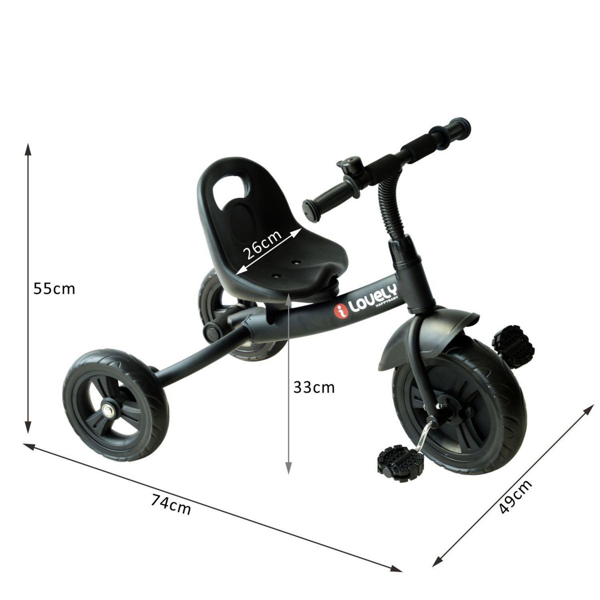 HOMCOM Tricycle enfants multi-équipé garde-boue sonnette pédales antidérapantes siège réglable 2 positions avec dossier