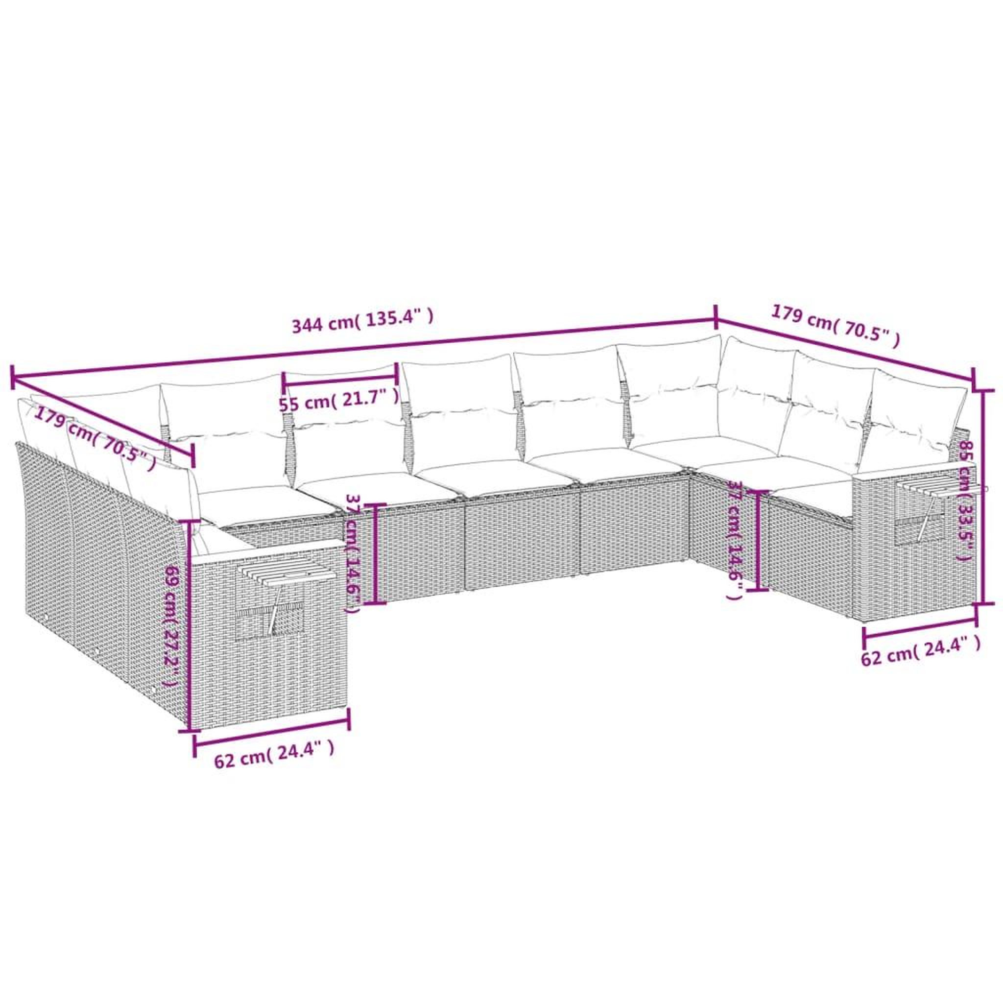Voir la diapositive 4 : VIDAXL Salon de jardin avec coussins 10 pcs gris resine tressee