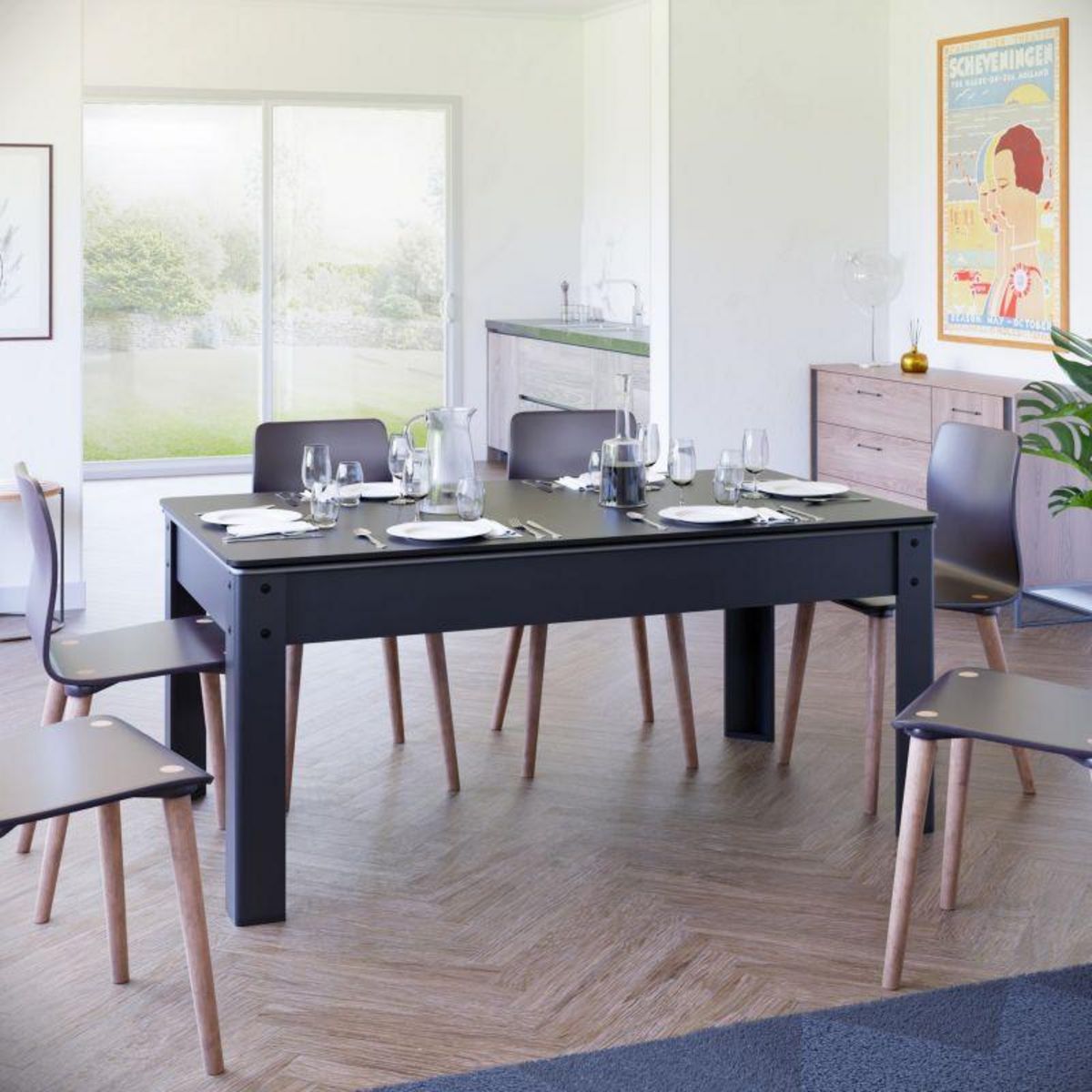 SOKKER Billard Américain convertible ALLIANCE 5FT - 183 x 102 cm avec accessoires et plateau dînatoire - Couleur Ebène