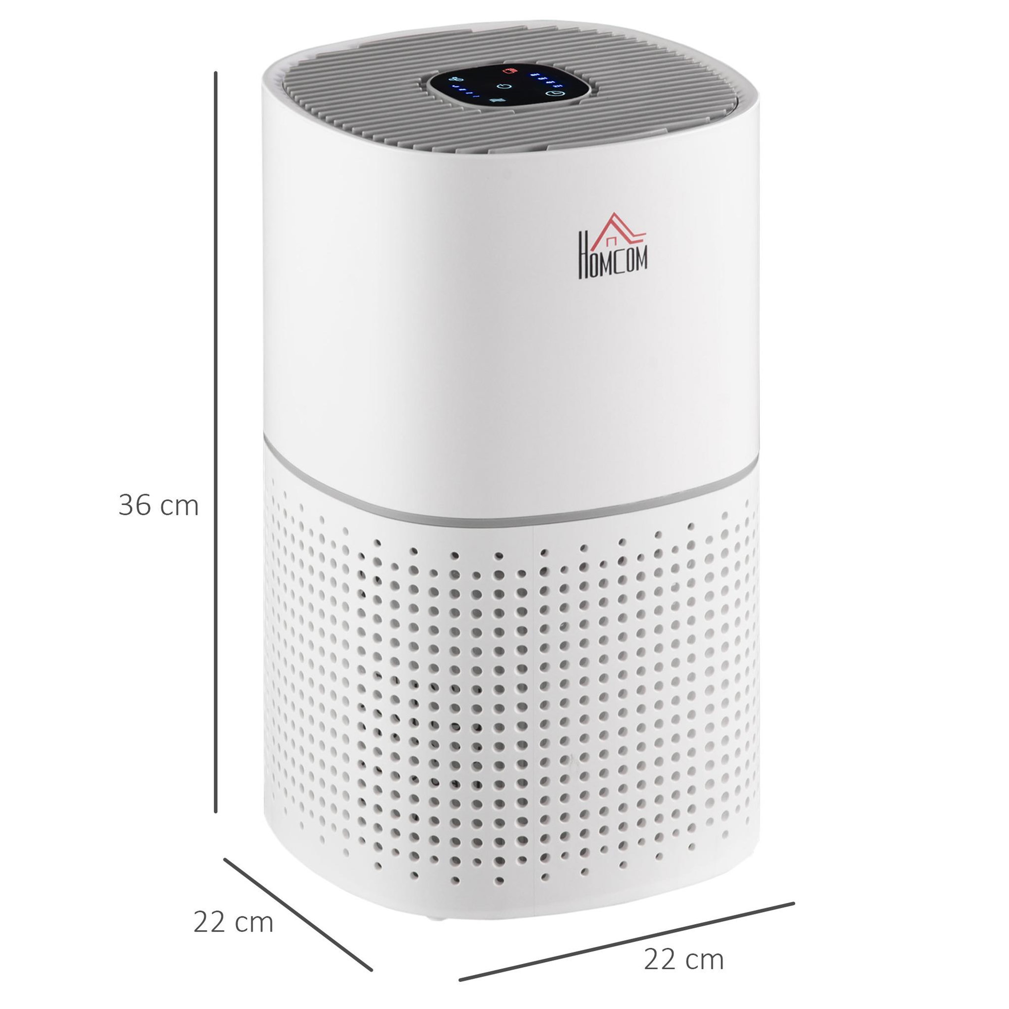 Voir la diapositive 3 : HOMCOM Purificateur d'air 50 W 4 vitesses mode silencieux - filtre HEPA, charbon actif -  jusqu'à 24 m² - débit d'air pur 225 m³/h - timer - ABS blanc gris