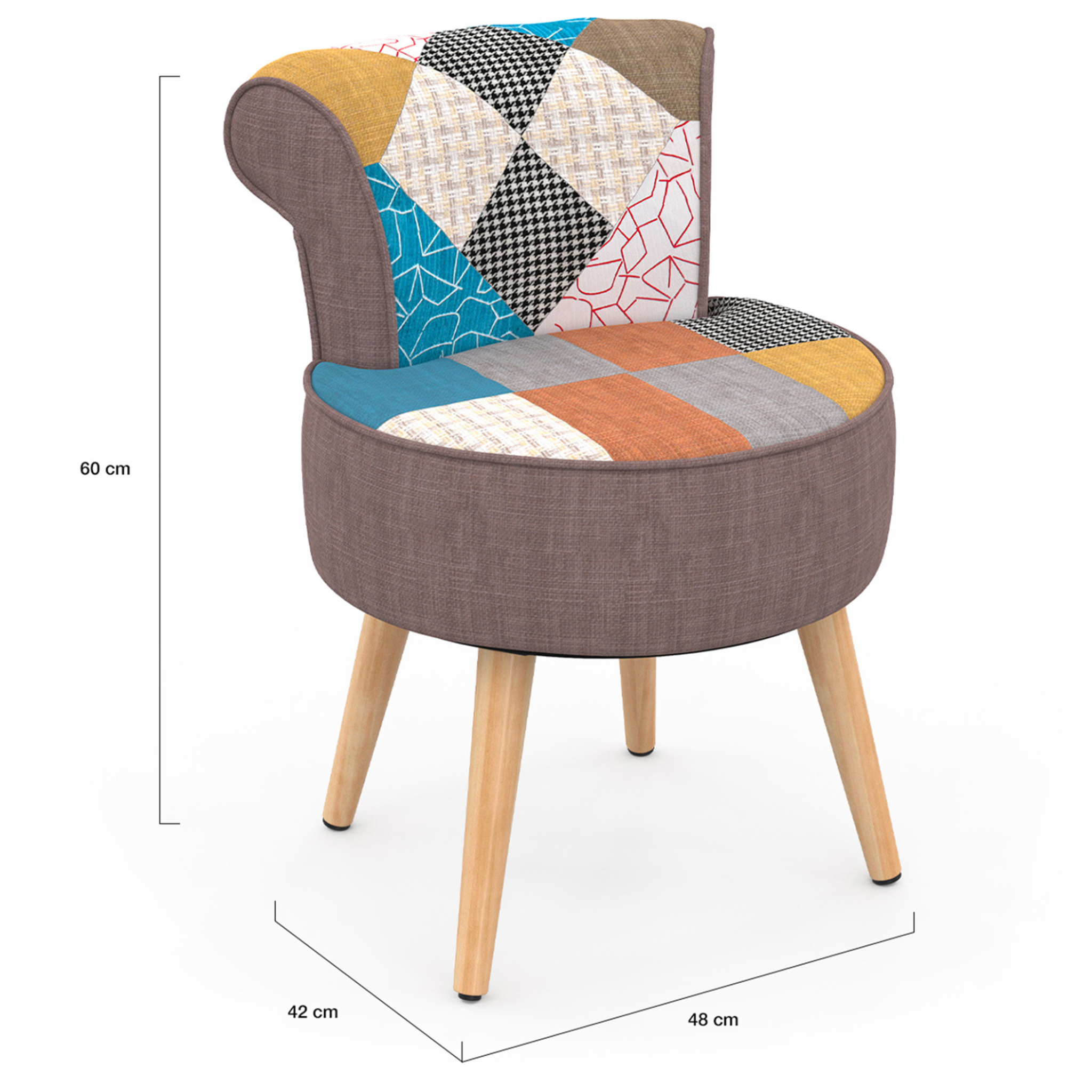 Voir la diapositive 6 : ID MARKET Fauteuil crapaud en tissu patchwork multicouleurs