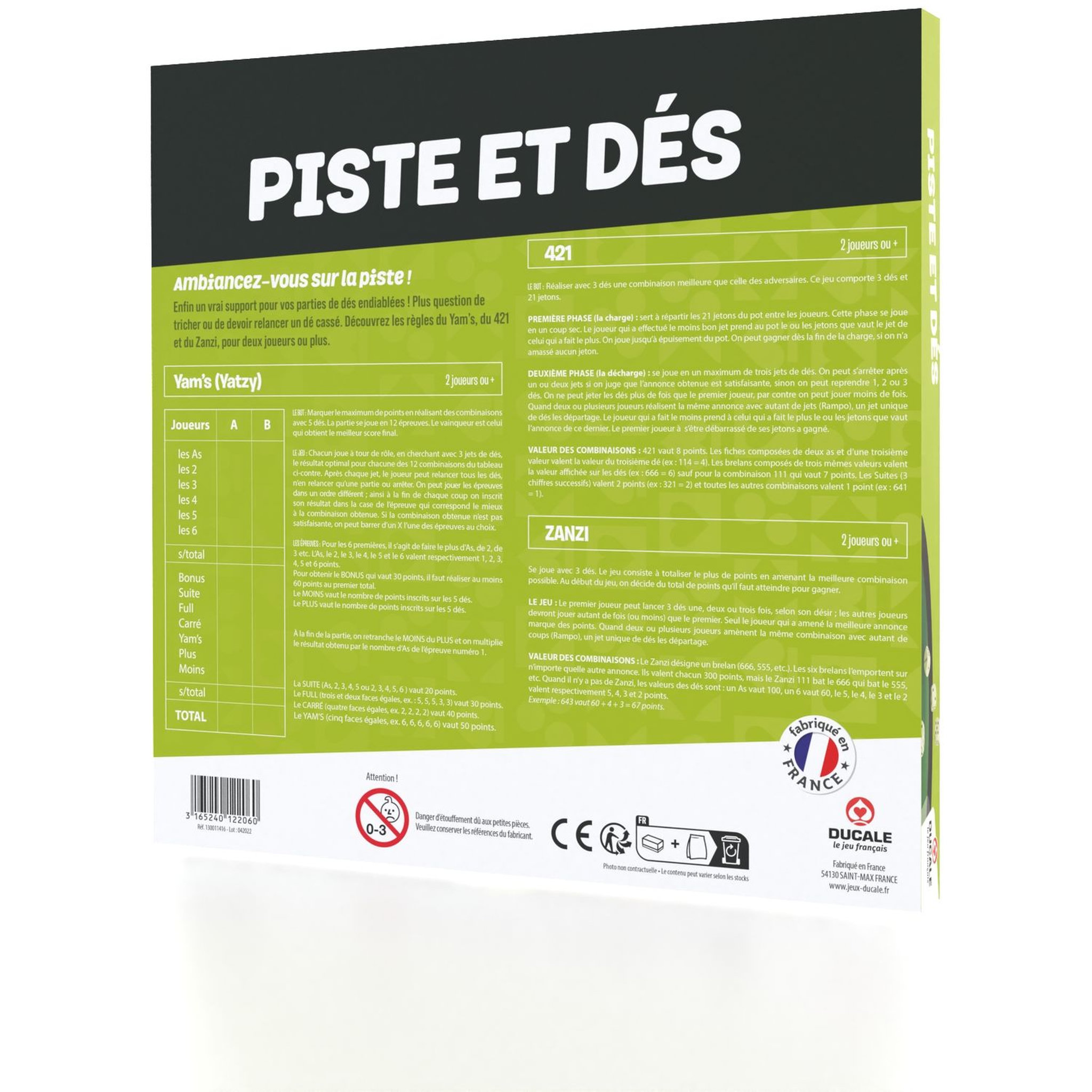 Voir la diapositive 4 : CARTAMUNDI Piste 33 cm 5 dés de Yam's 