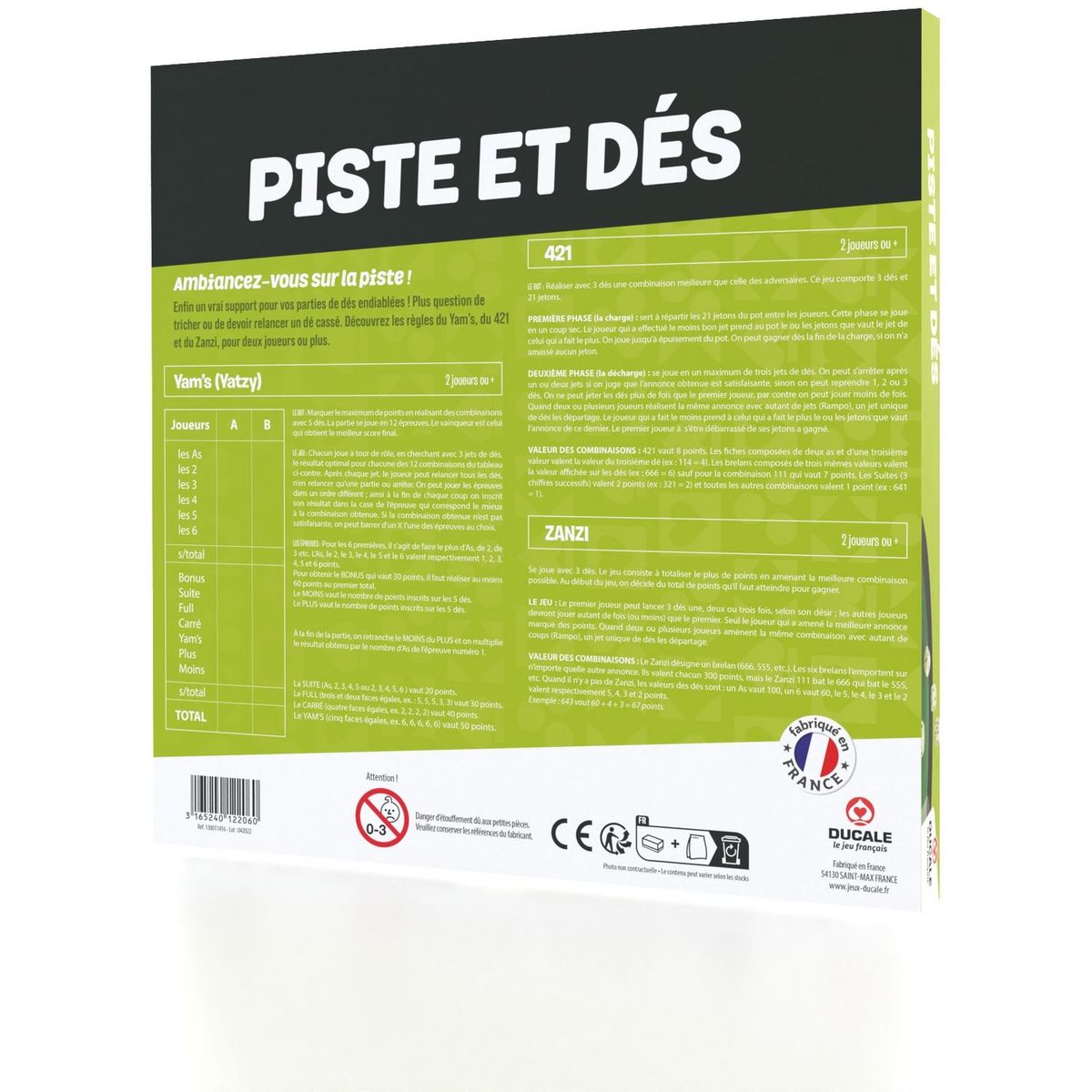 CARTAMUNDI Piste 33 cm 5 dés de Yam's 