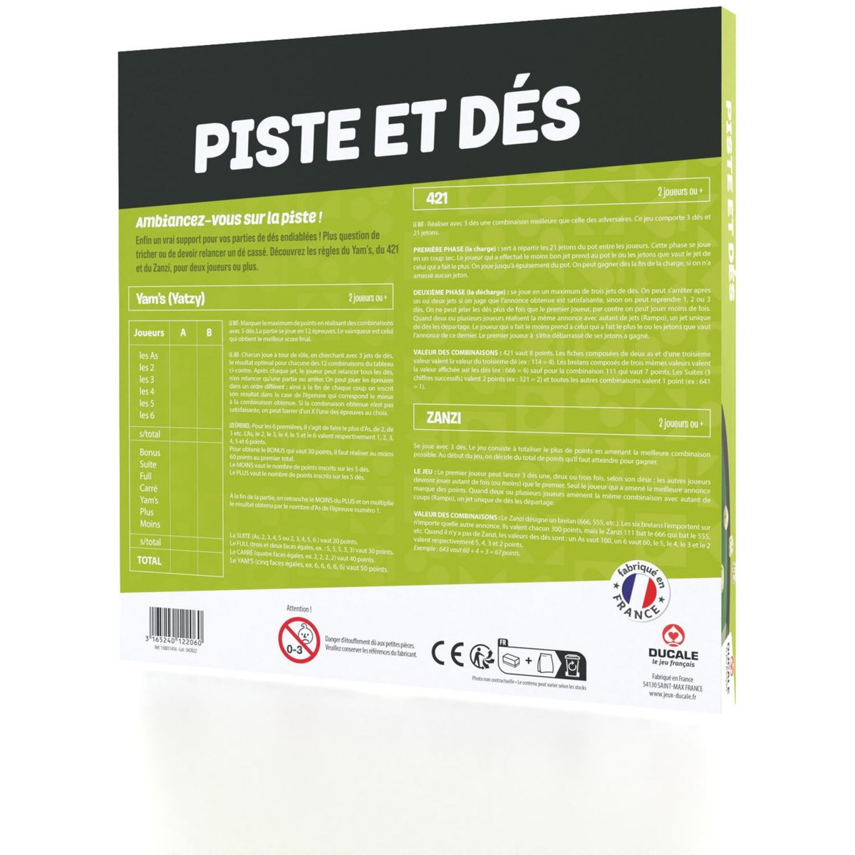 CARTAMUNDI Piste 33 cm 5 dés de Yam's 