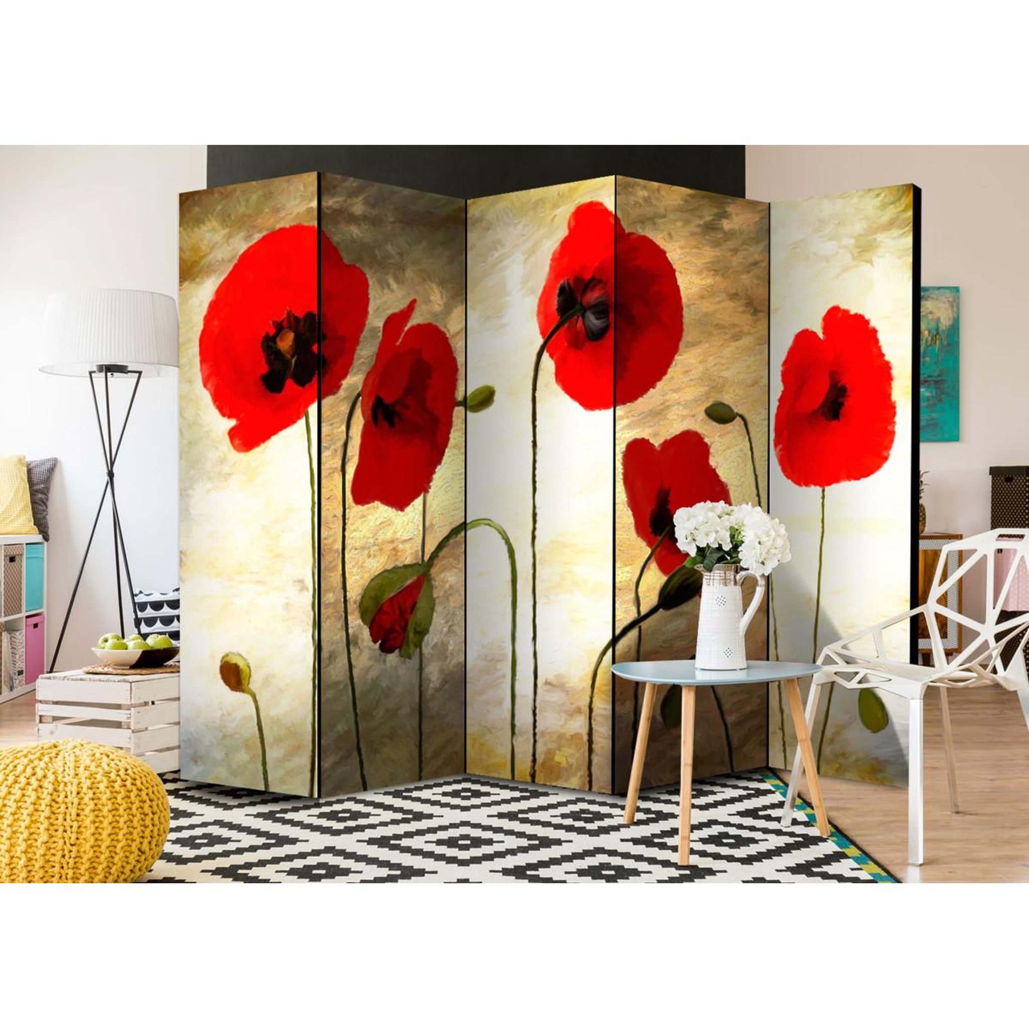Voir la diapositive 2 : Paris Prix Paravent 5 volets  golden field of poppies  172x225cm