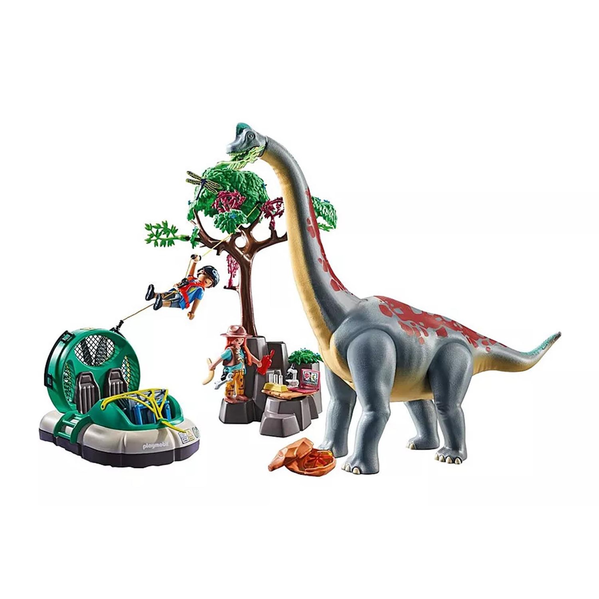 Voir la diapositive 2 : PLAYMOBIL Brachiosaure avec explorateurs et aéroglisseur
