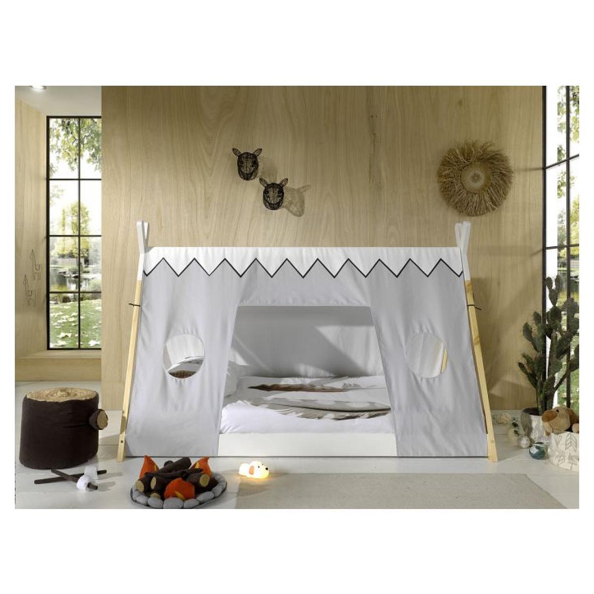 Voir la diapositive 2 : Paris Prix Pack - Lit Enfant & Textile  Tipi  90x200cm Blanc