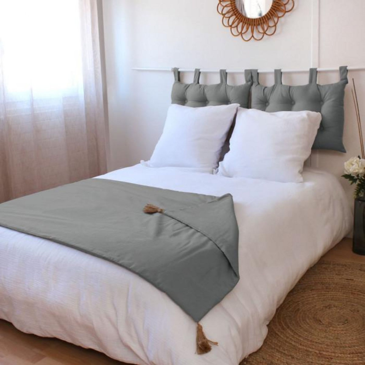 Paris Prix Edredon Uni à Pompons  Panama  90x190cm Gris Clair