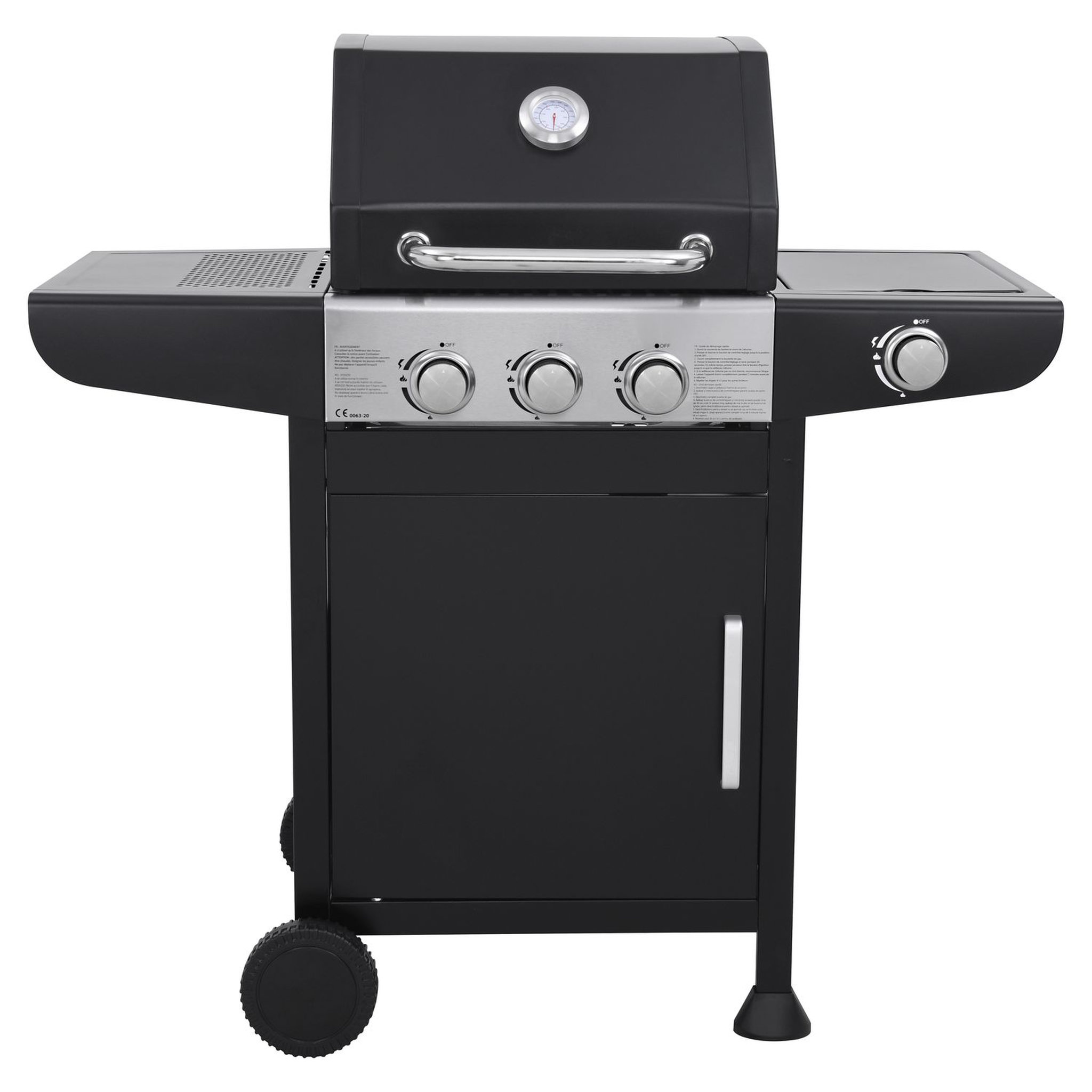 Voir la diapositive 2 : GARDENSTAR Barbecue à gaz en acier 3 feux et 1 latéral acier 
