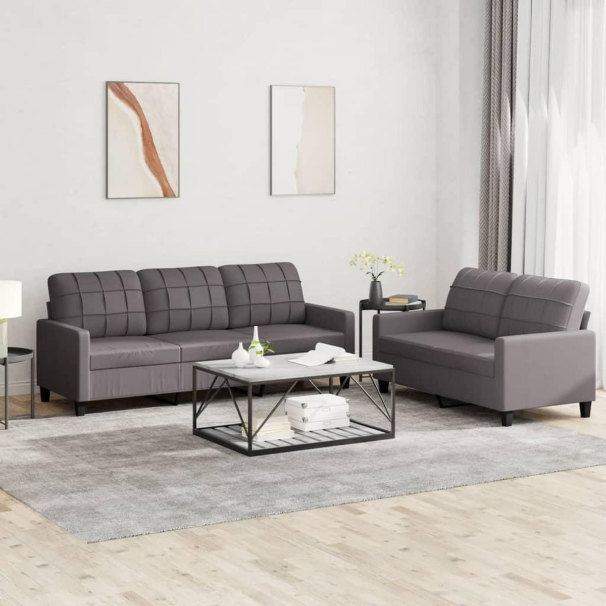 VIDAXL Ensemble de canapes 2 pcs avec coussins Gris Similicuir