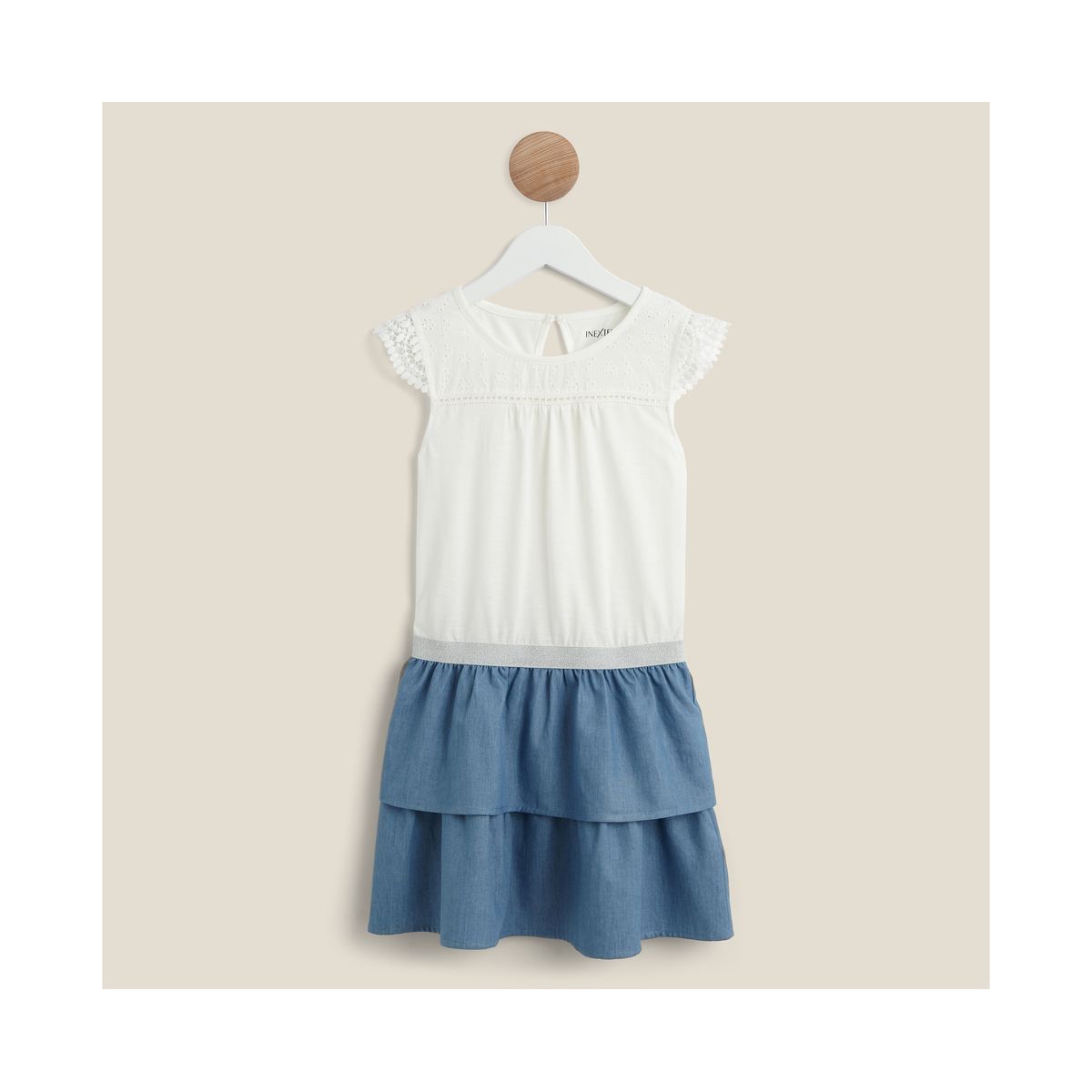 IN EXTENSO Robe manches courtes bimatiere à volant fille