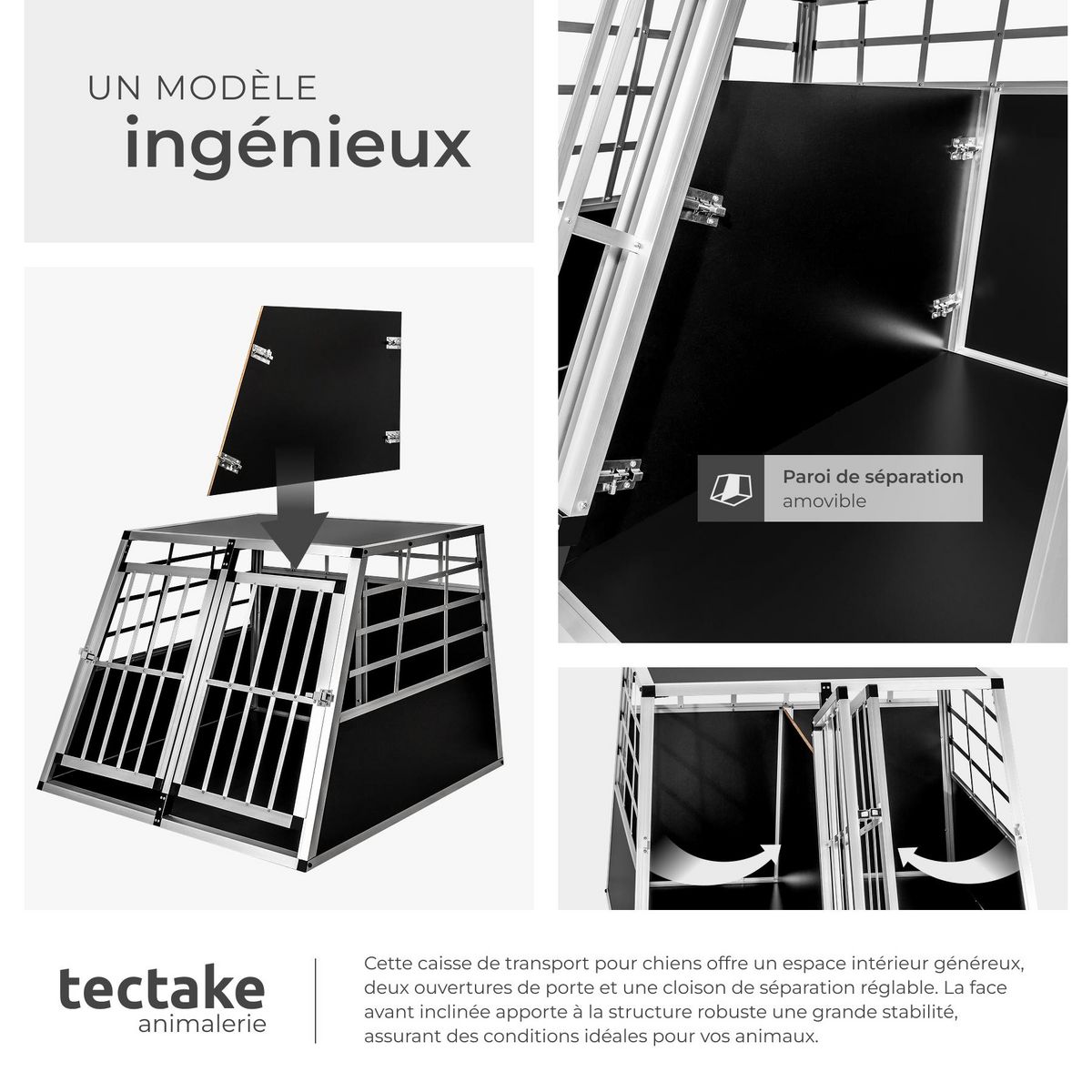 tectake Cage de transport pour chiens double sécurisée avec dos droit noir 97 x 90 x 69,5 cm