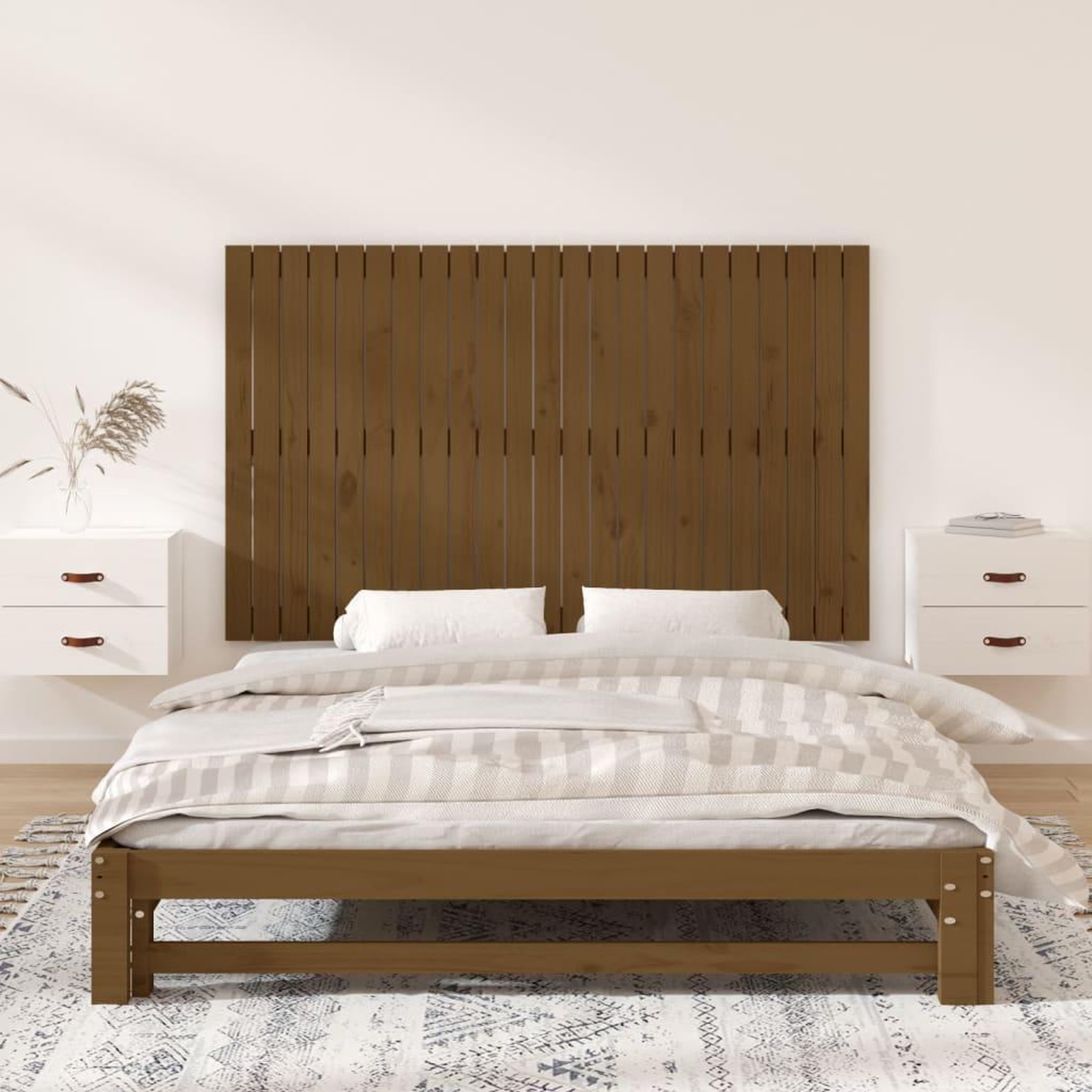 Voir la diapositive 3 : VIDAXL Tete de lit murale Marron miel 147x3x90 cm Bois massif de pin