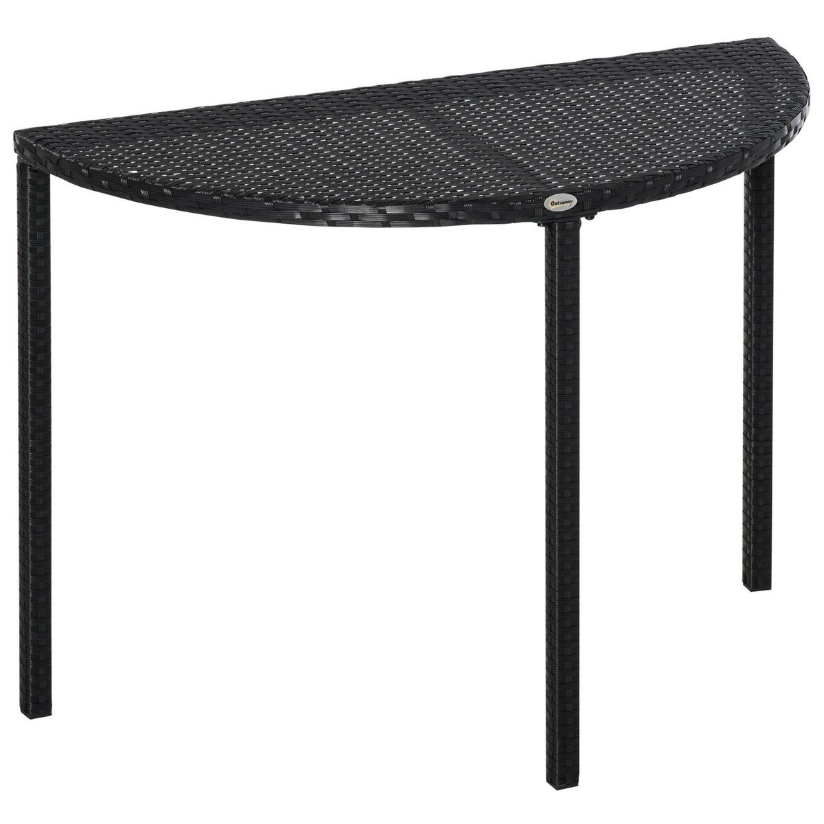 OUTSUNNY Table de jardin demi cercle - table de balcon demi lune - dim. 100L x 50l x 74H cm résine tressée 4 fils imitation rotin noir