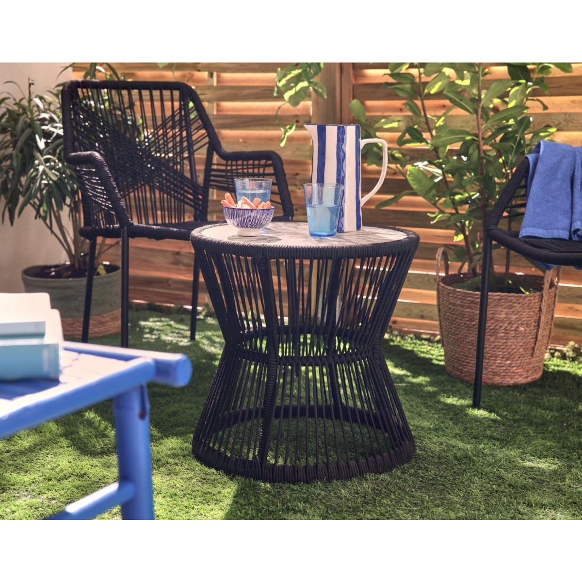 BEST MOBILIER Zambra - salon bas de jardin 2 places + table mosaïque - en corde et métal - noir