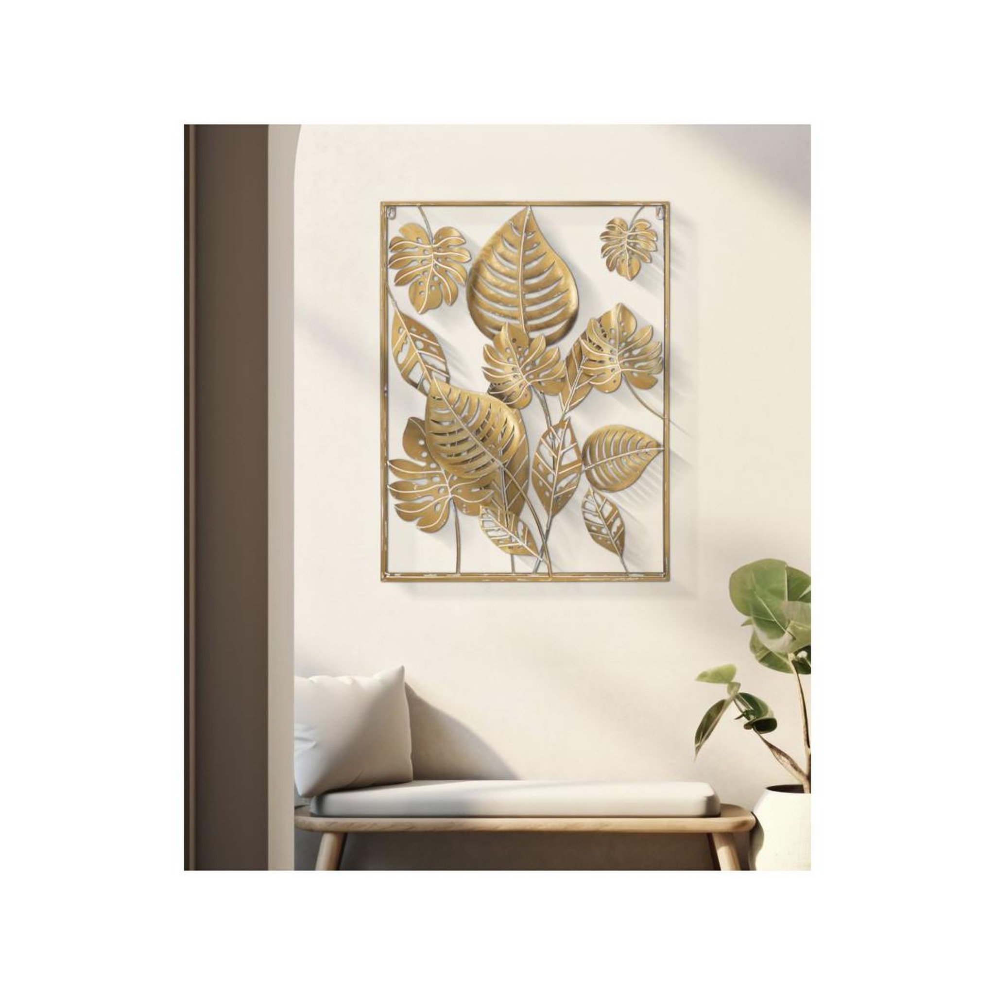 Voir la diapositive 5 : Paris Prix Décoration murale encadrée en métal  jungle  80cm or