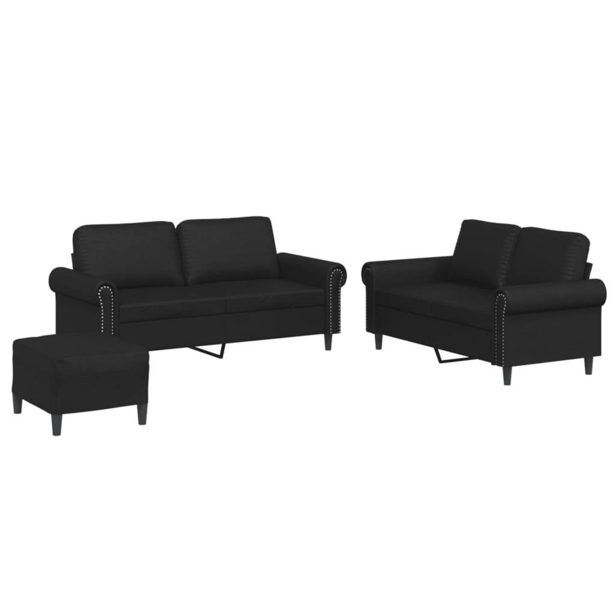VIDAXL Ensemble de canapes 3 pcs avec coussins Noir Similicuir