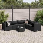 VIDAXL Salon de jardin 7 pcs avec coussins Noir Resine tressee